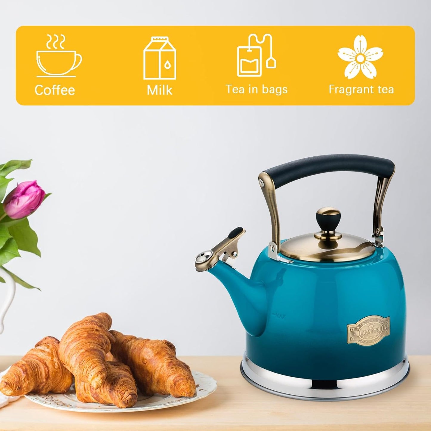 Tea Kettle Stainless Steel Teapot, Stainless Steel Teakettle for Stove Top with Heat Proof Ergonomic Handle 3.0 Quart