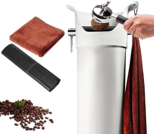 Knock Box for Espresso Grounds, Commercial Floor Standing Barista Style Absorbent Knockbox with Removable Non-Slip Base, Coffee Grind Collection Dump Bin,White