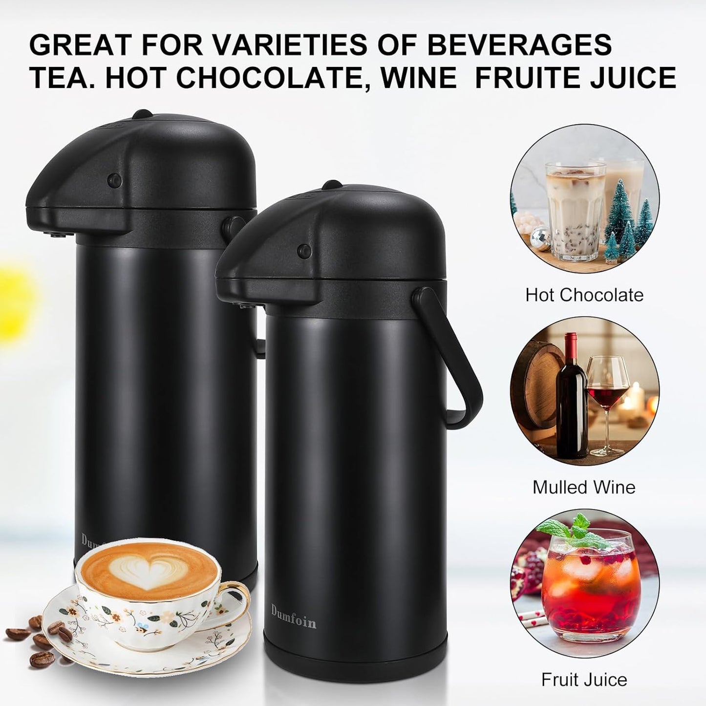 Updated Airpot Coffee Dispenser with Pump,102OZ Insulated Thermal Coffee Carafe for Keeping Hot - Cold Water, Party Chocolate Drinks & Stainless Steel Thermos Urn Large Thermal Hot Drink (Black)