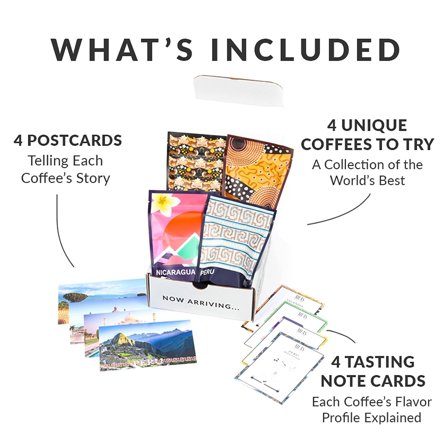Atlas Coffee Club World of Coffee Discovery Set - Gourmet Coffee Gift Sampler - 4-Pack Variety Box of the World’s Best Single Origin Coffees - Freshly Ground Coffee