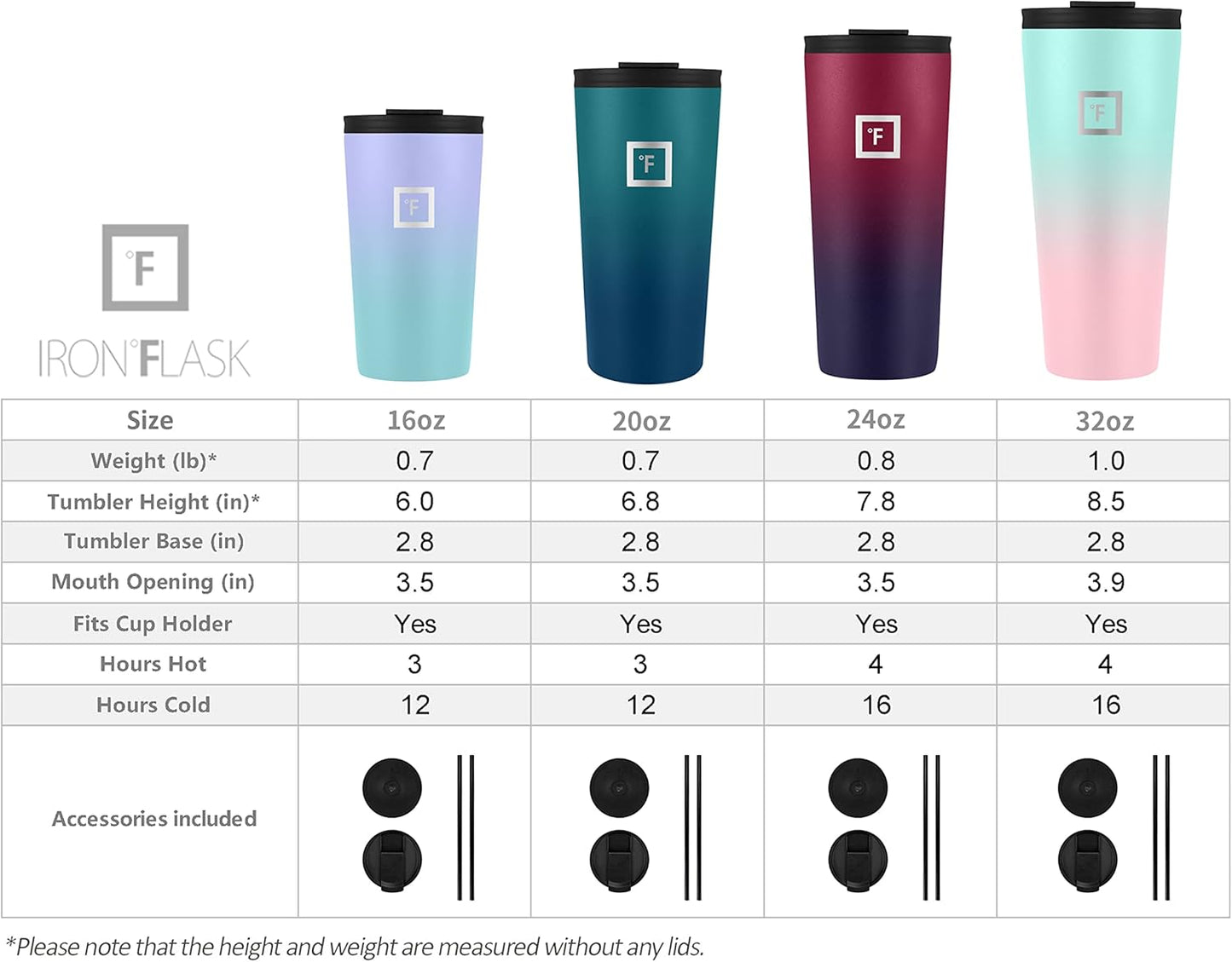 IRON °FLASK Classic Tumbler - Vacuum Insulated Stainless Steel Water Bottle, Double Walled, Drinking Cup, Insulated Travel Mug (Dark Rainbow, 32 oz Solid Lid)