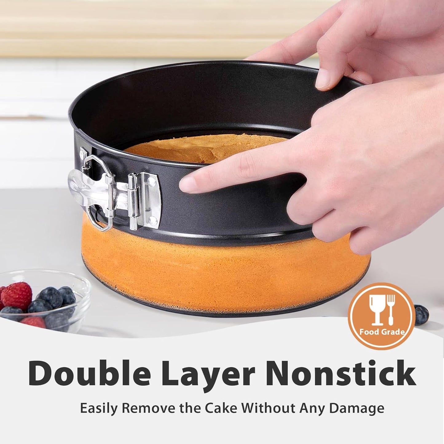 Springform Pan 9 Inch Nonstick Cheesecake Pan with Protector, Leakproof Spring Form Pan for Cheesecake, Round Cheese Cake Pans for Baking, 9 Inch Springform Cake Pan with 50Pcs Parchment Paper