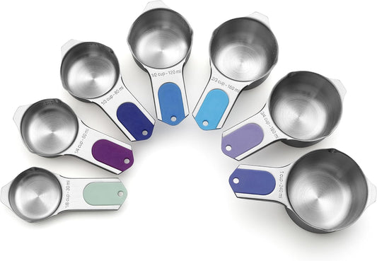 Spring Chef Magnetic Stainless Steel Measuring Cups (Patent Pending), Kitchen Tools with Easy to Read Markings for Measuring Dry or Liquid Ingredients, Set of 7, Winter Frost