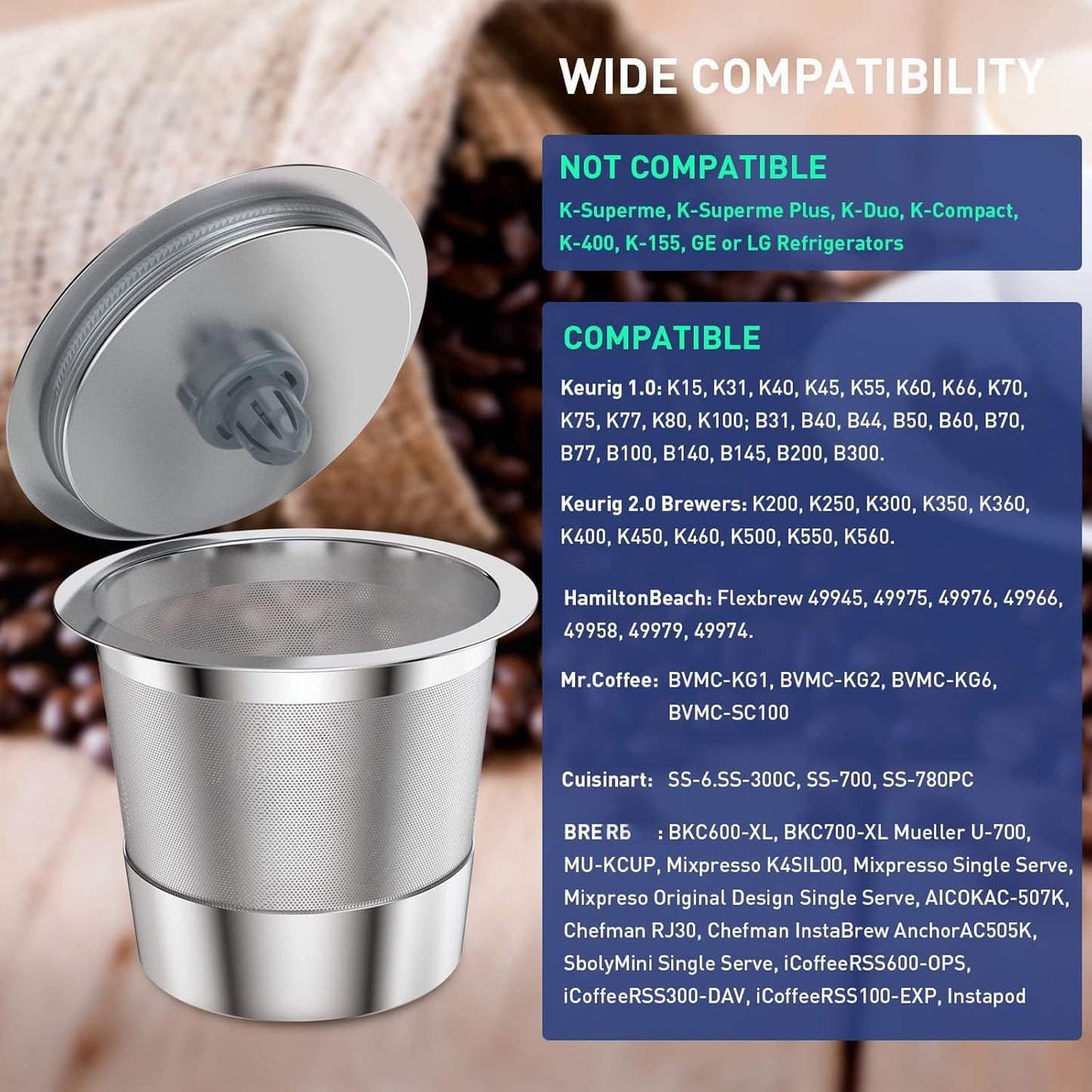 Reusable K Cups | Reusable K Cups for Keurig 1.0 & 2.0 Single Cup Coffee Makers,Stainless Steel Integrated Mesh Strainer keurig accessories (4 pack)