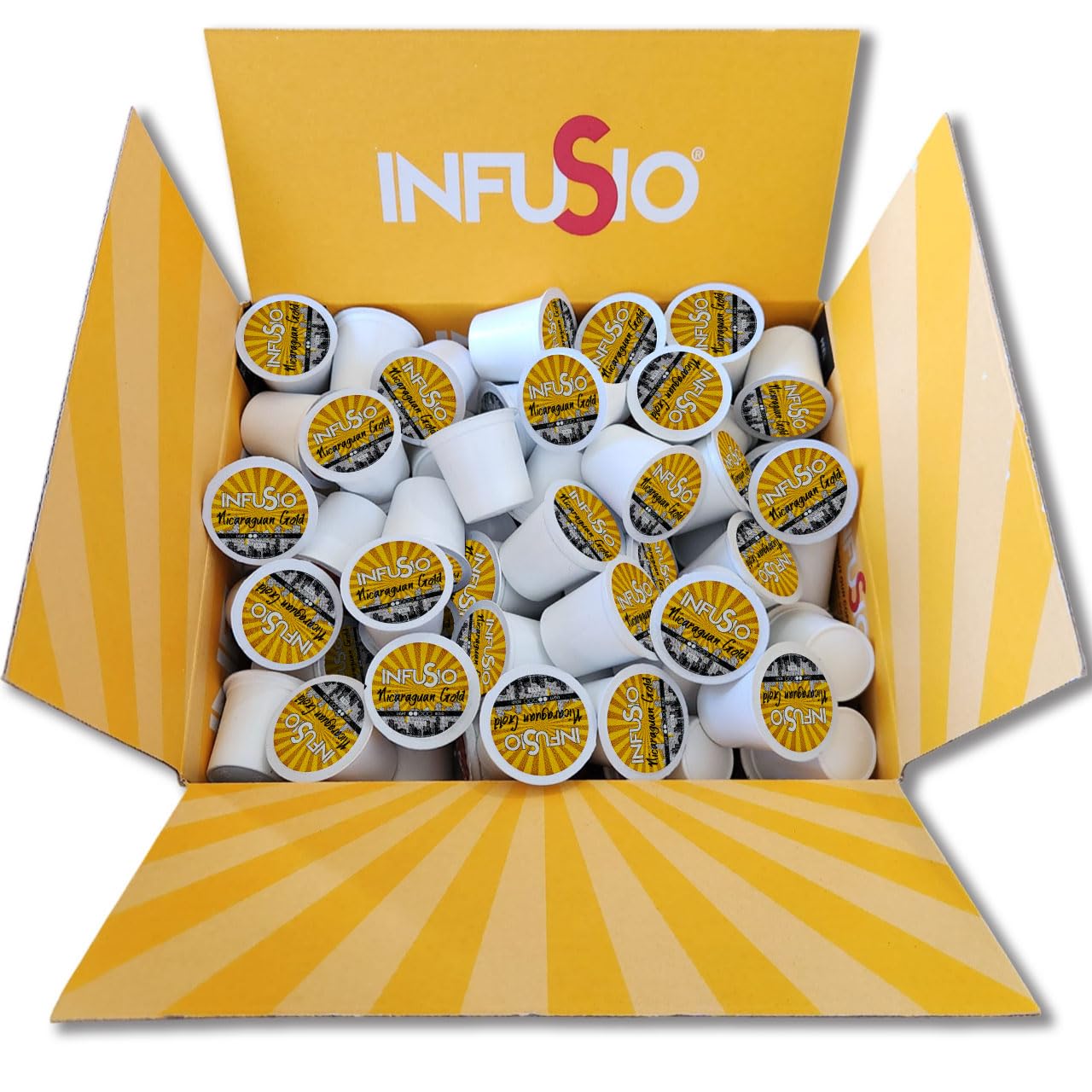 InfuSio Coffee Pods 96 Count Nicaraguan Gold Medium Light Roast Single serve Coffee pods for Keurig K Cup® Brewers - InfuSio Premium Roasted Keurig 2.0 Compatible