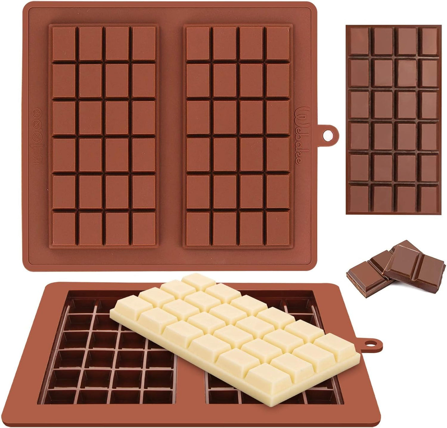 Webake Chocolate Bar Mold Silicone Break-Apart Candy Bar Molds 2 Pack for 4 Ounce Chocolate Chunk Protein Energy Bar Jumbo Chocolate Candy Bar, Easy Release Candy Molds Baking Pan