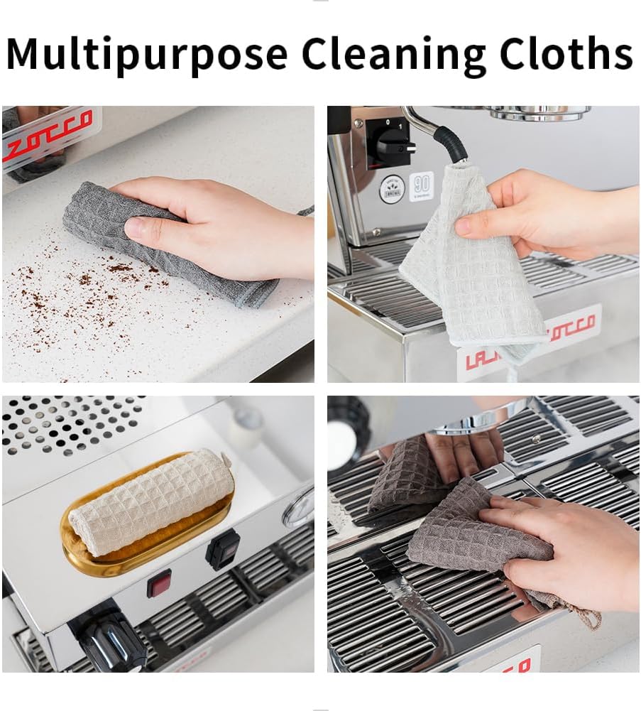 watchget Barista Micro Cloth 6 Pack, Microfiber Barista Cleaning Towels Microfiber Waffle Weave Kitchen Dish Cloth Coffee Bar Towel Coffee Machine Cleaning Cloth, Khaki(12"x12")
