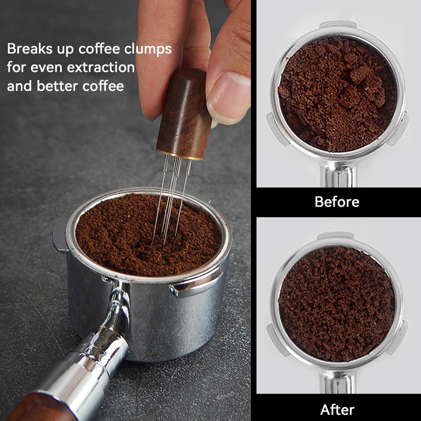 51mm Espresso Accessories Kit 2-in-1 Coffee Distributor and Tamper Leveler, WDT Tool and Magnetic Dosing Funnel for 51 mm Portafilters