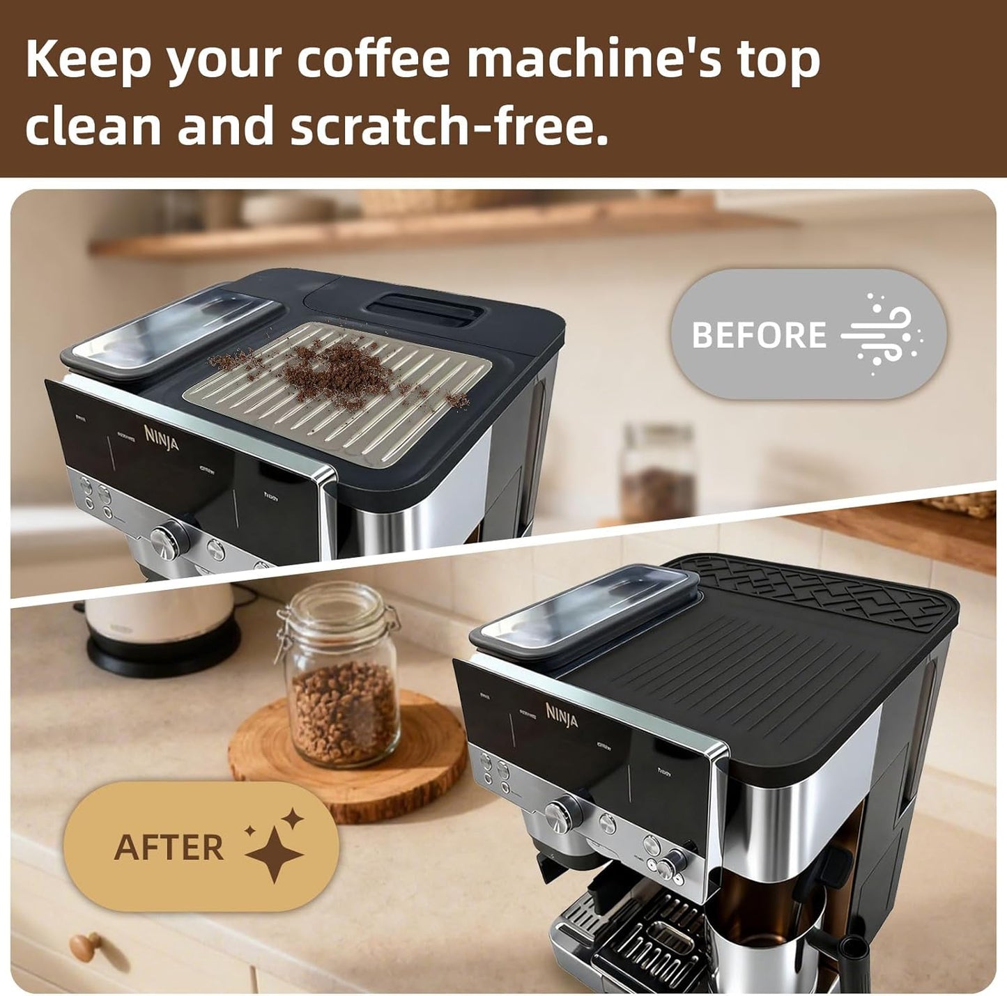Top Silicone Coffee Mat for Ninja Luxe Espresso Coffee Machine ES601,Espresso Tamping Mat,Protects Top Surface, Food-Grade,Non-Slip,Waterproof, Heat-Resistant,Ninja Luxe Cafe Accessories