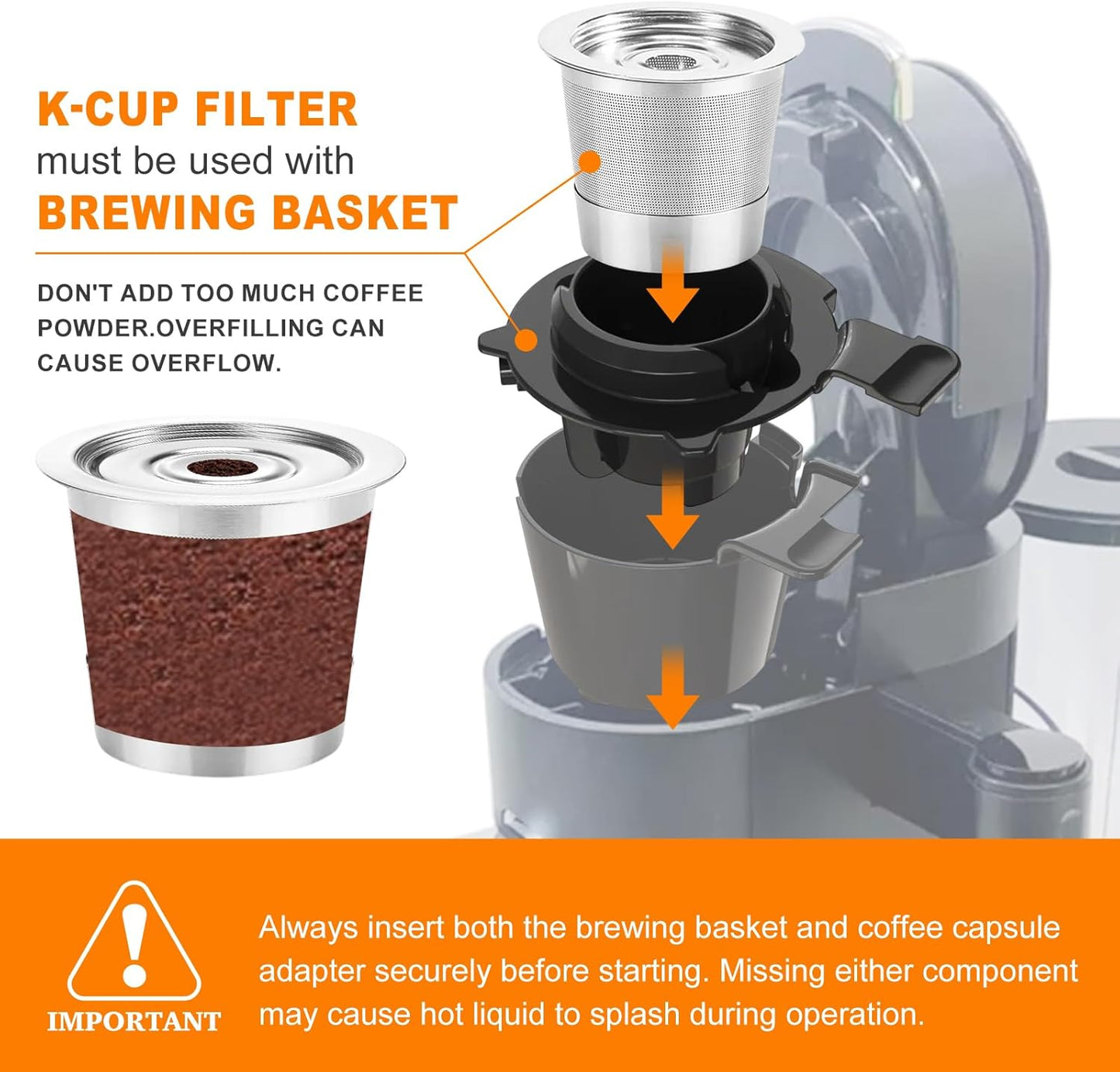 Reusable K Cups Compatible with Ninja Pods and Grounds Coffee Maker, Stainless Steel K Cup for Ninja Dual Brew CFP101 & Ninja Single-Serve PB051/PB041, Reusable Coffee Filter Pods Accessories (4 Pack)