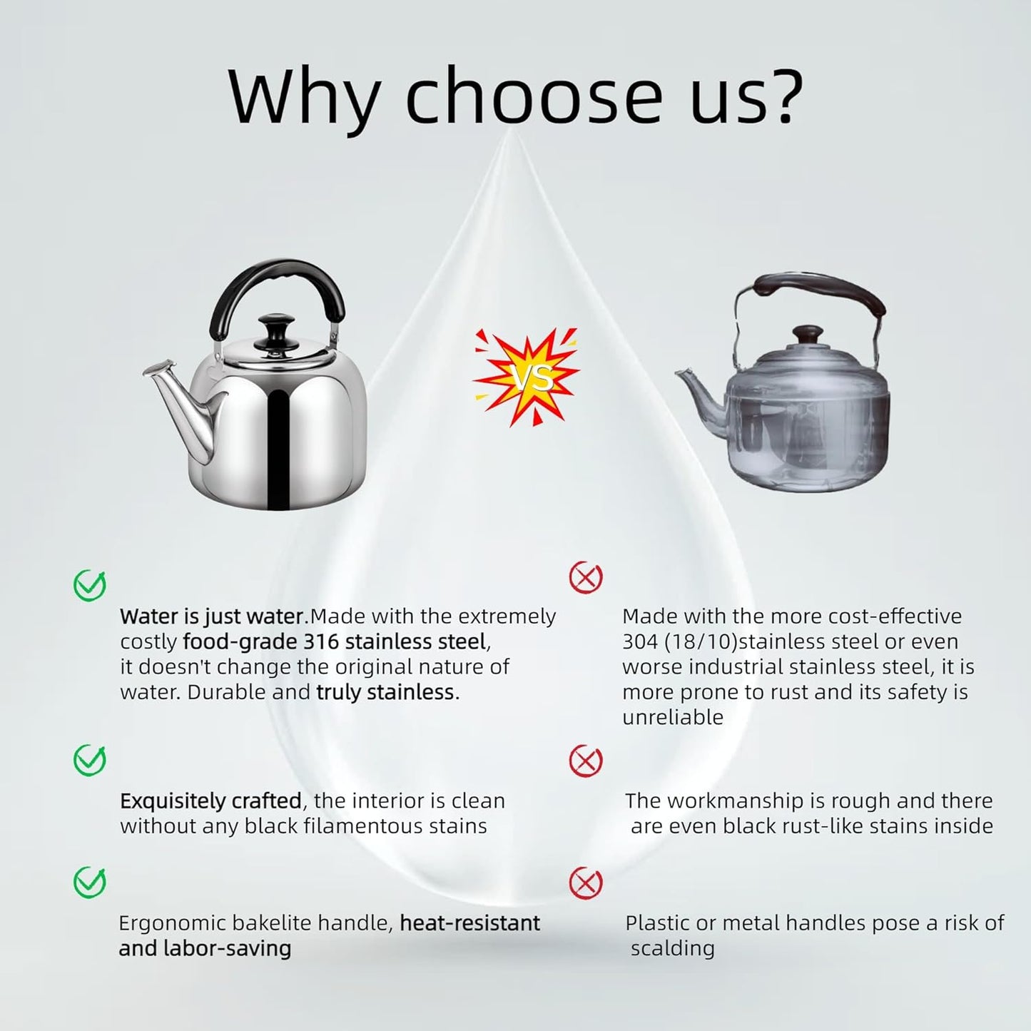 Whistling Stovetop Tea Kettle,Food Grade 316 Stainless Steel,Hot Water Fast to Boil,Stovetop Kettle with Ergonomic Handle,3.1 Quart Capacity