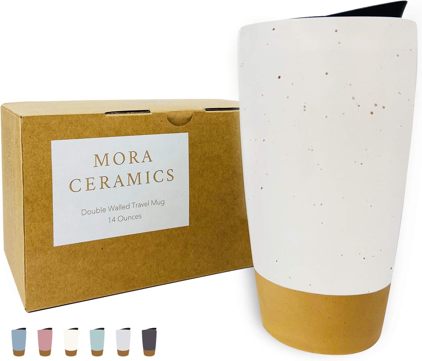 Mora Double Wall Ceramic Coffee Travel Mug with Lid - Thumbnail 2