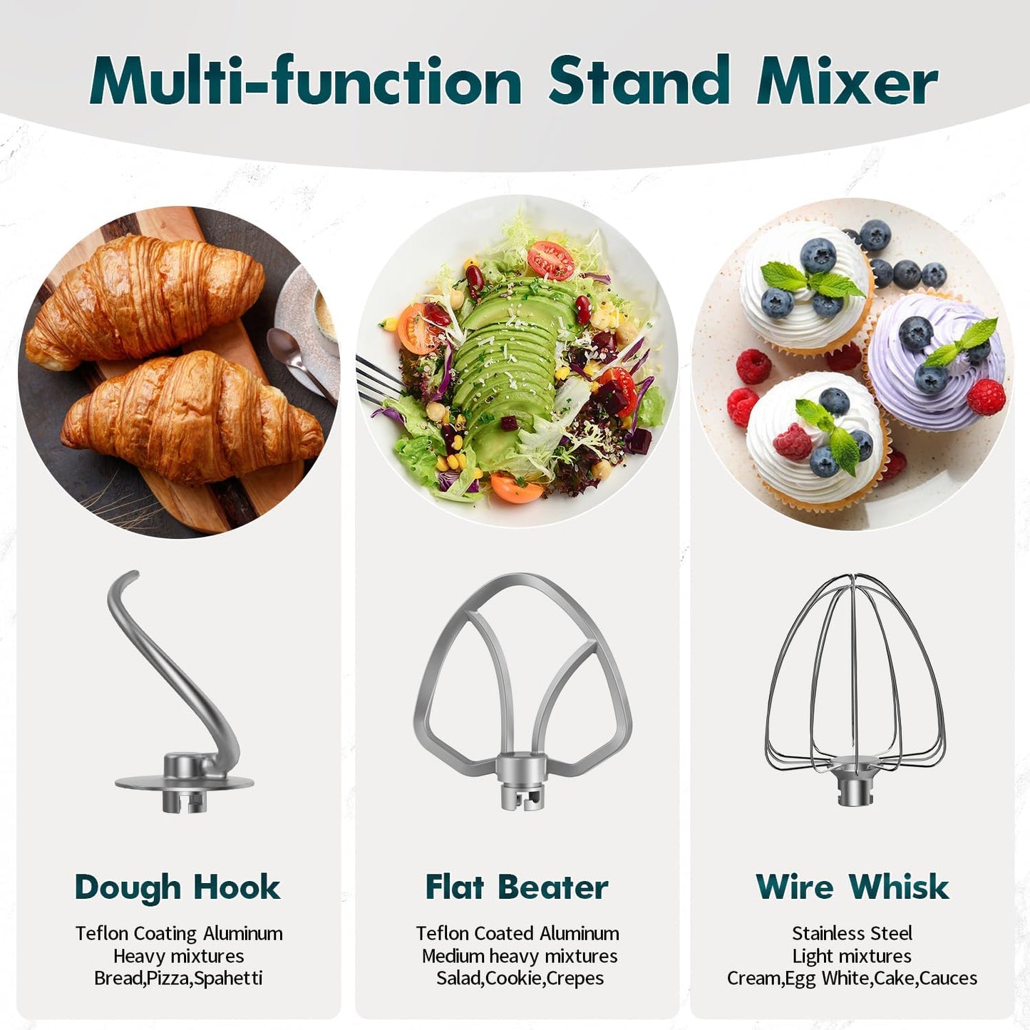 COOKLEE Stand Mixer, 9.5 Qt. 660W 10-Speed Electric Kitchen Mixer with Dishwasher-Safe Dough Hooks, Flat Beaters, Wire Whip & Pouring Shield Attachments for Most Home Cooks, Silver