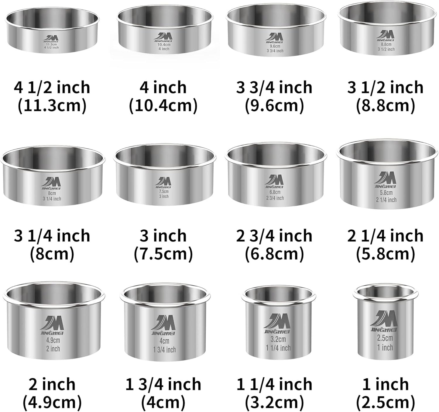 Round Cookie Biscuit Cutter Set 12 Pieces Graduated Circle Pastry Cutters 18/8 Stainless Steel Cookie Cutters1inch - 4 1/2inch Donut Cutter Ring Molds GIFT Package