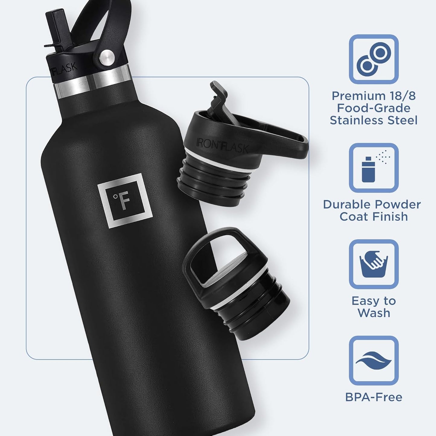 IRON °FLASK Camping & Hiking Hydration Canteens - 3 Lids (Narrow Straw Lid) Leak Proof Vacuum Insulated Stainless Steel - Hot & Cold Double Walled Sports Water Bottle - Burgundy, 32 Oz