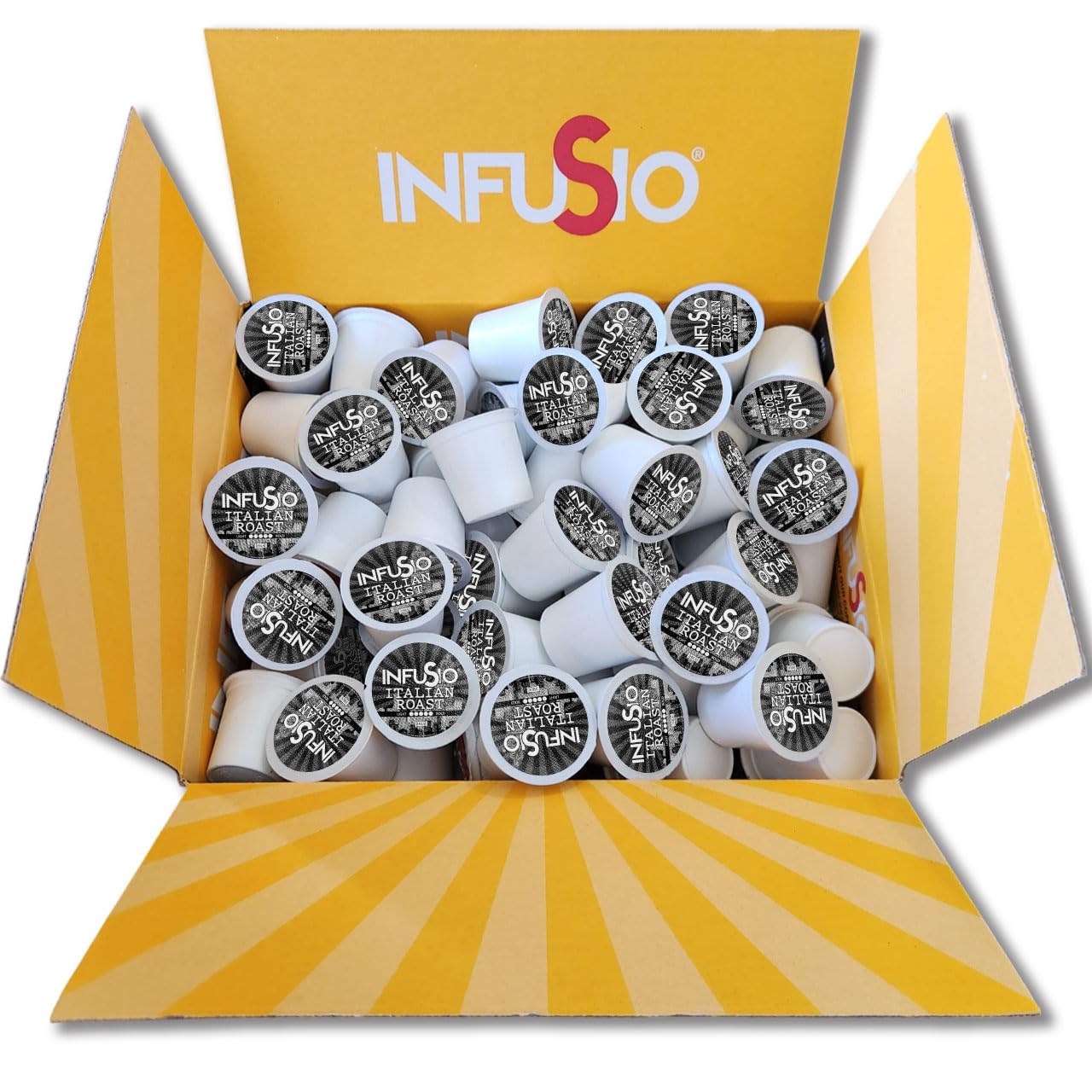InfuSio Coffee Pods 96 Count Italian Roast Dark Roast Single serve Coffee pods for Keurig K Cups Brewers - InfuSio Premium Roasted Keurig 2.0 Compatible