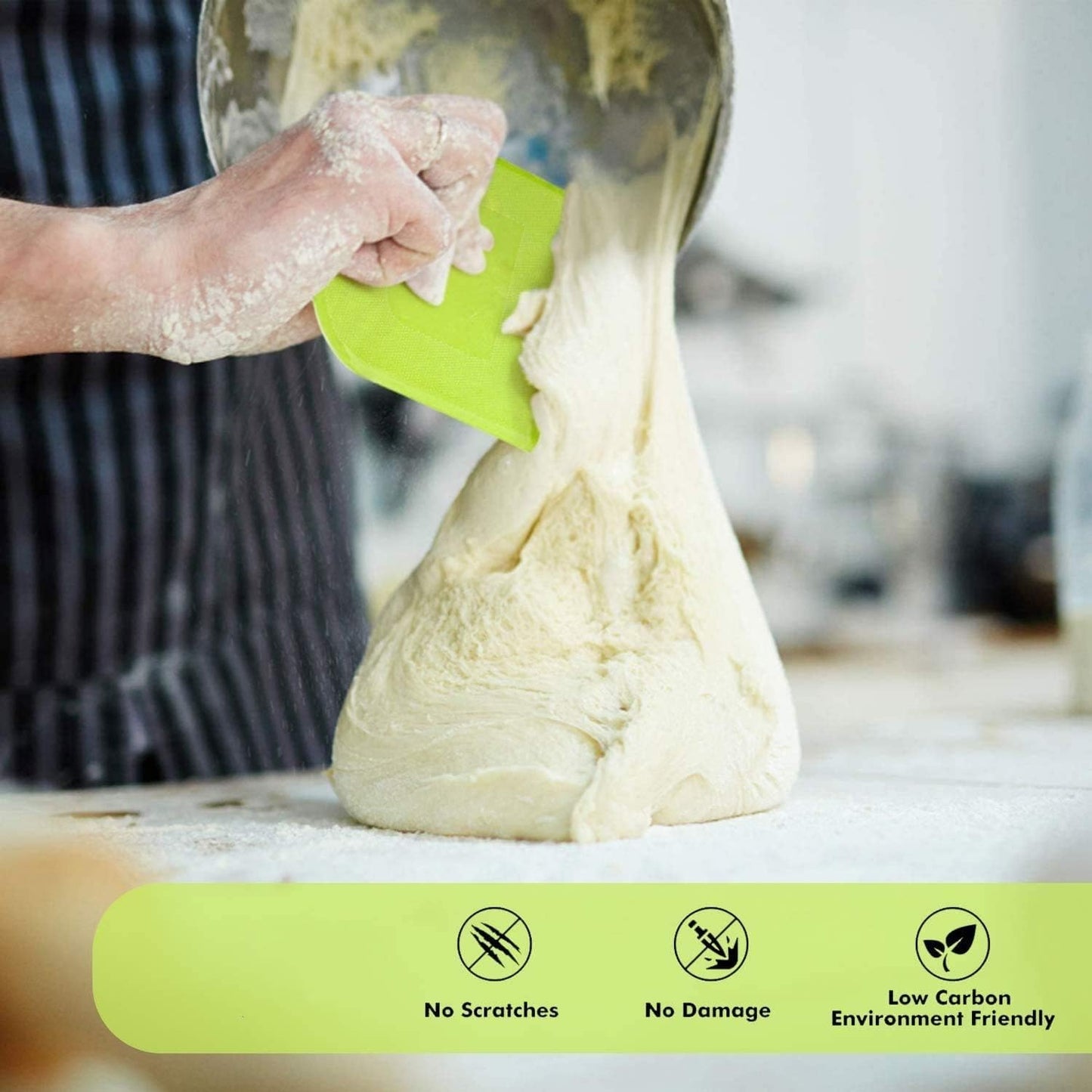 SURDOCA Dough Scraper Bench Scraper - 3P 7.1x4.9" Plastic Flexible Bowl Scraper, Sharp Edge & Angles Cake Scraper. Non-Slip Bakeware Decorating Tools Sculpting & Modeling Tools - Blue+White+Pink
