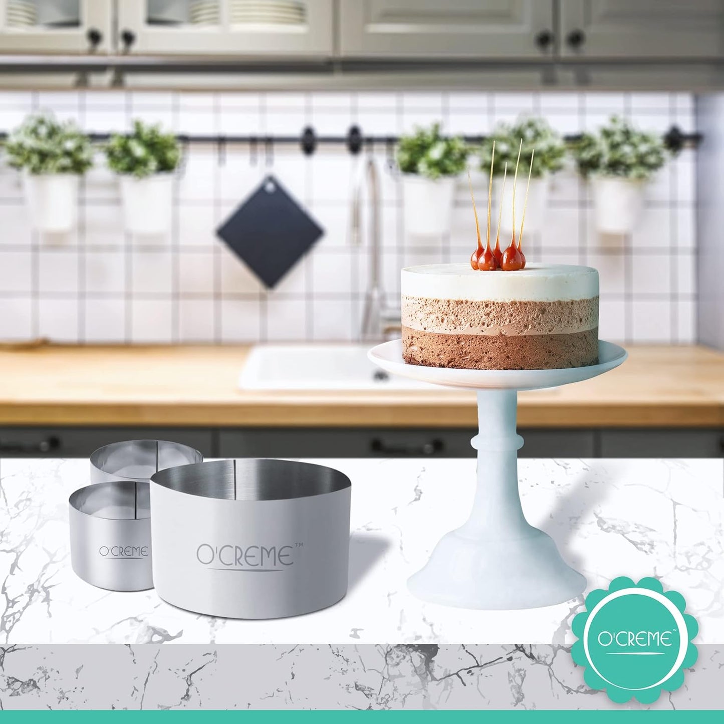 O'Creme Cake Ring Sturdy Stainless Steel Round Mousse Cake Ring Mold for Baking, Dessert Cake Decorating Pastry Rings 8 Inch Diameter x 2-3/4 Inch High