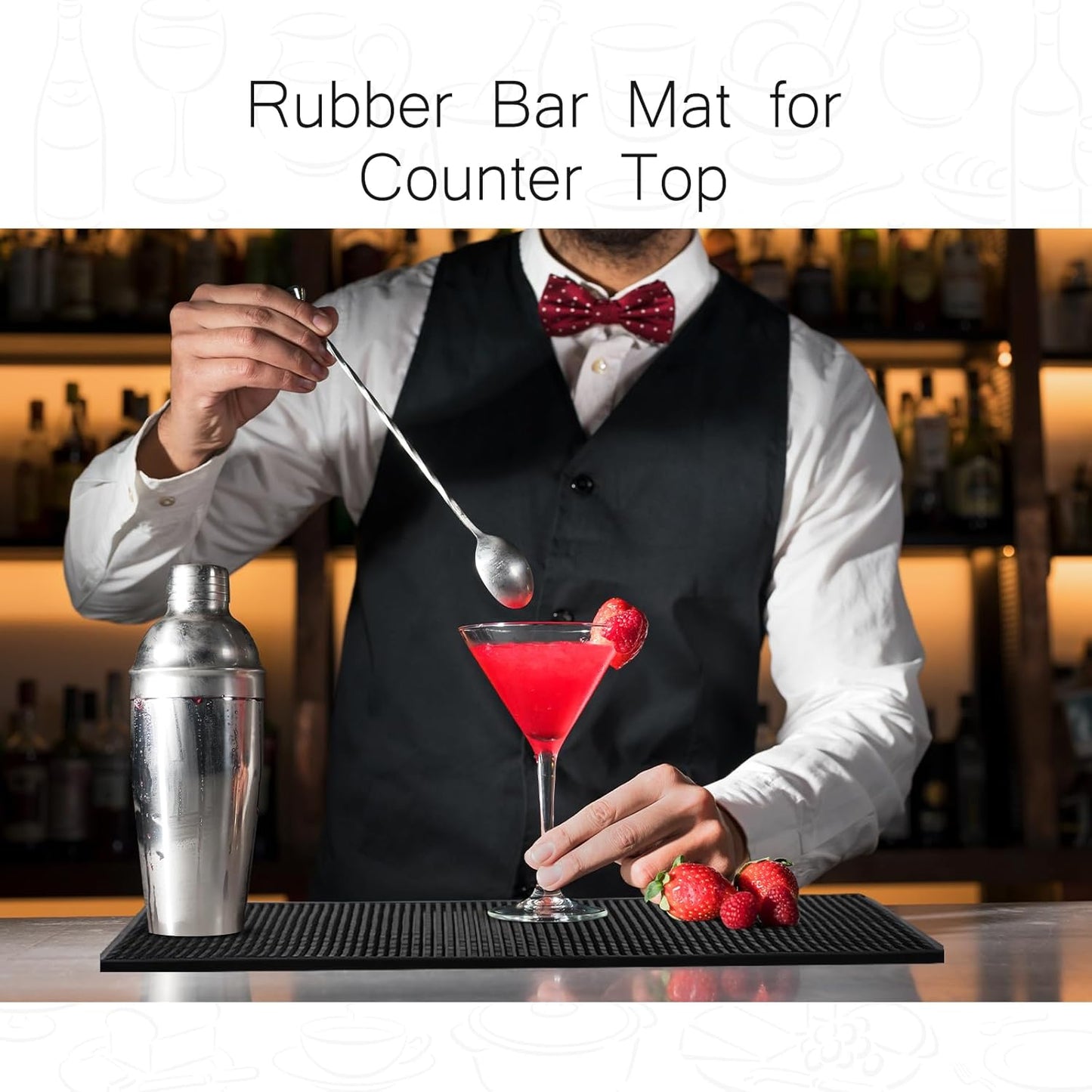 Tioncy 6 Pcs Bar Mat for Countertop 12 x 6 Inch,12 x 4 Inch Non Slip Rubber Mat Service Spill Cocktail Bartending Coffee Bar Mats for Hot Dishes Restaurants Barbershop Clippers Hot Pads, Black