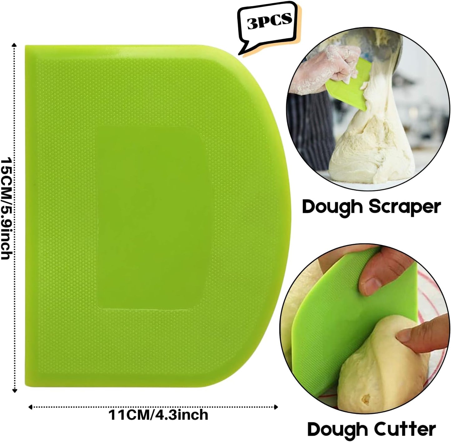 SURDOCA Dough Scraper Bench Scraper - 3P 5.9x4.3" Plastic Flexible Bowl Scraper, Sharp Edge & Angles Cake Scraper. Non-Slip Bakeware Decorating Tools Sculpting & Modeling Tools - Yellow+White+Yellow
