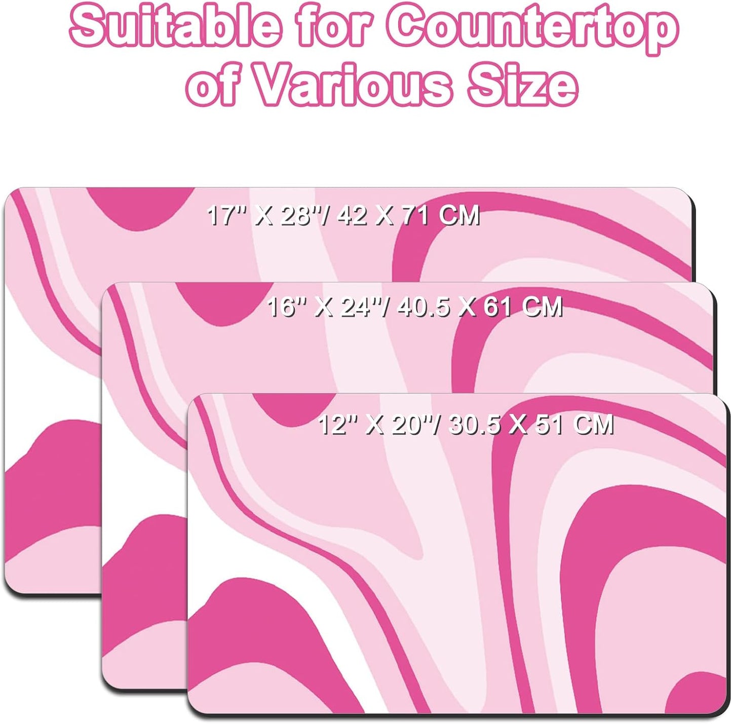 Dish Drying Mat for Kitchen Counter, 12" X 20" Absorbent Coffee Bar Mat Rubber Backing, Easy to Clean Kitchen Drying Matt for Dishes, Utensils, Countertops, Pink Abstract