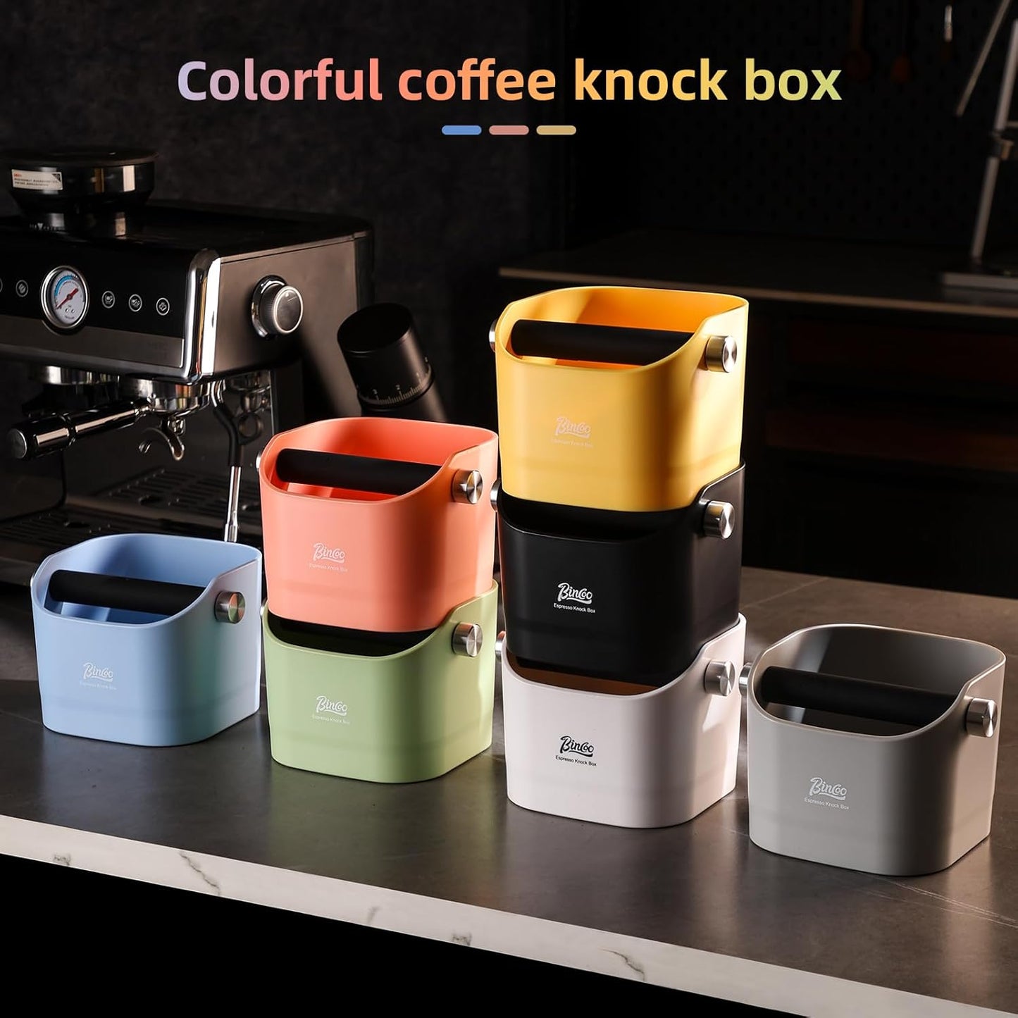 Espresso Knock Box - Bincoo Pink1.2L Large Espresso Machine Knock Box for Espresso, Barista Style Coffee Knock Box for Grounds with Removable Shock Anti-Slip Base. (Pink)