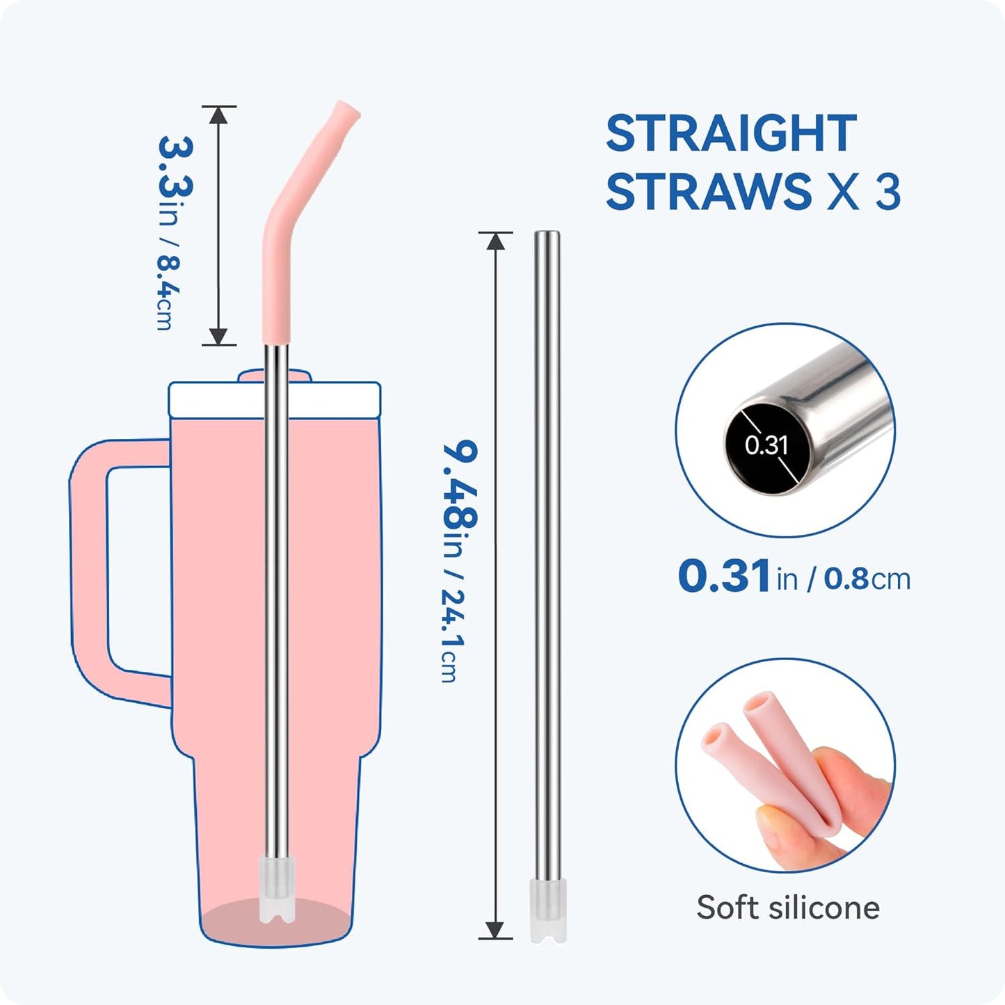 Reusable Metal Straws with Silicone Tip for Stanley 30oz,Stainless Steel Drinking Straws for 30oz Tumbler,3 Straight Tubes & 6 Tips& 1 Cleanr Brush (Tropical Teal)