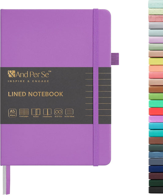 &And Per Se Lined Journal Notebook, 160 Pages, A5 5.7 x 8 inches College Ruled Thick Paper Notebook Journals for Writing, Hardcover Notebooks for Women Men Office School (1 Pack, Violet)