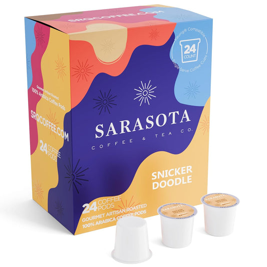 Sarasota K-Cup Coffee Pods | Medium Roast Flavored Coffee | Snickerdoodle Sugar Cookie | Single Serve for Keurig Brewers | Gourmet, Low Acid, Mold Free | 24 Count