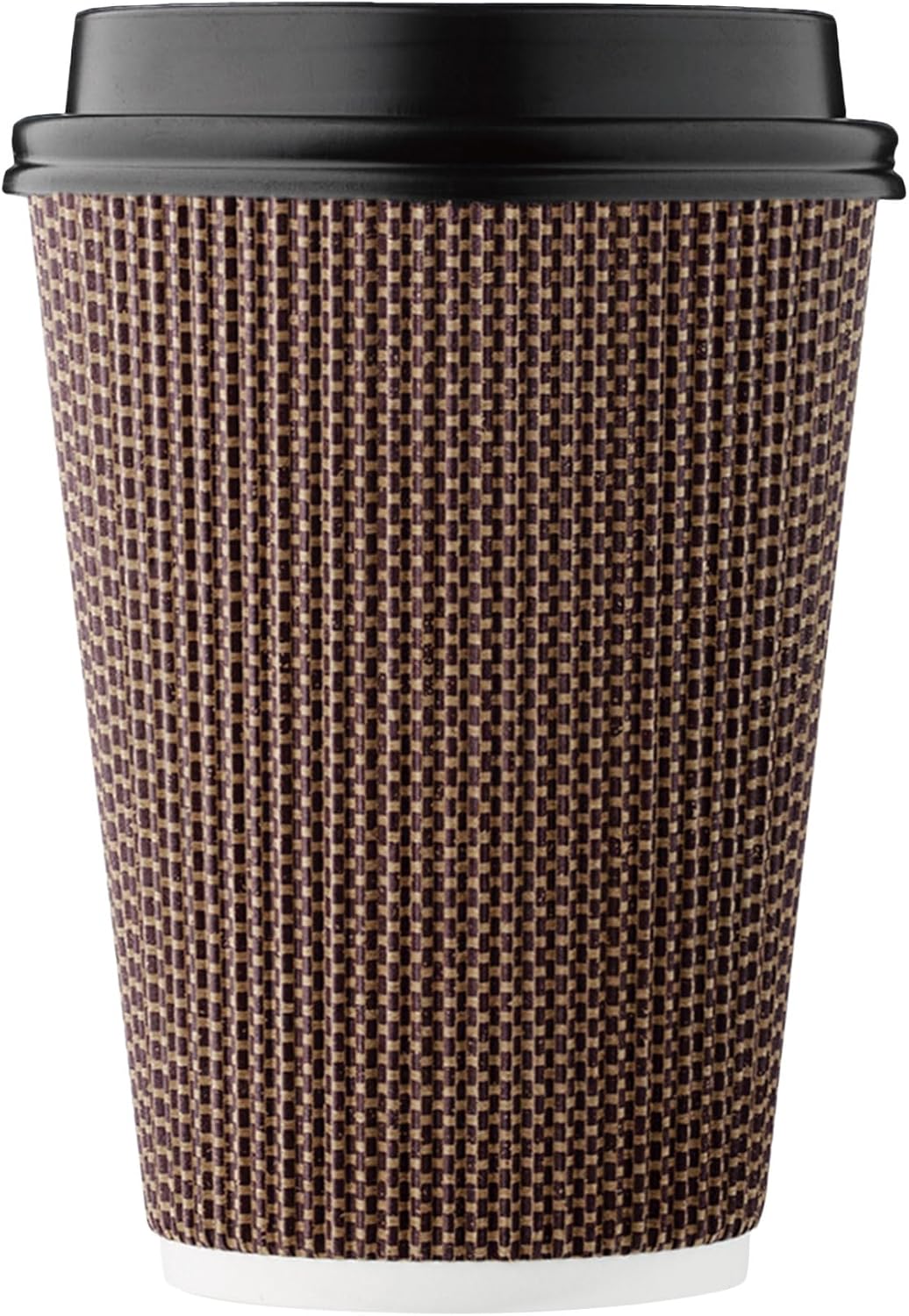 [100 SET]Harvest Pack 12 oz Disposable Coffee Cups, Insulated Ripple Double-Walled Paper Cups with Lids, Brown Geometric, Leak-Proof Drinking Cups for Tea Hot Chocolate Drinks To go coffee cups