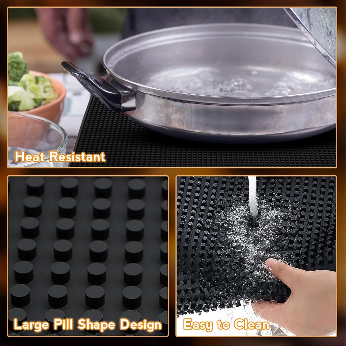 Tioncy 18 Pcs Bar Mat for Countertop 18 x 12 Inch Non Slip Cocktail Rubber Coffee Bar Service Mat for Bartending Hot Dishes Restaurants Barbershop Clippers Hot Pads, Black