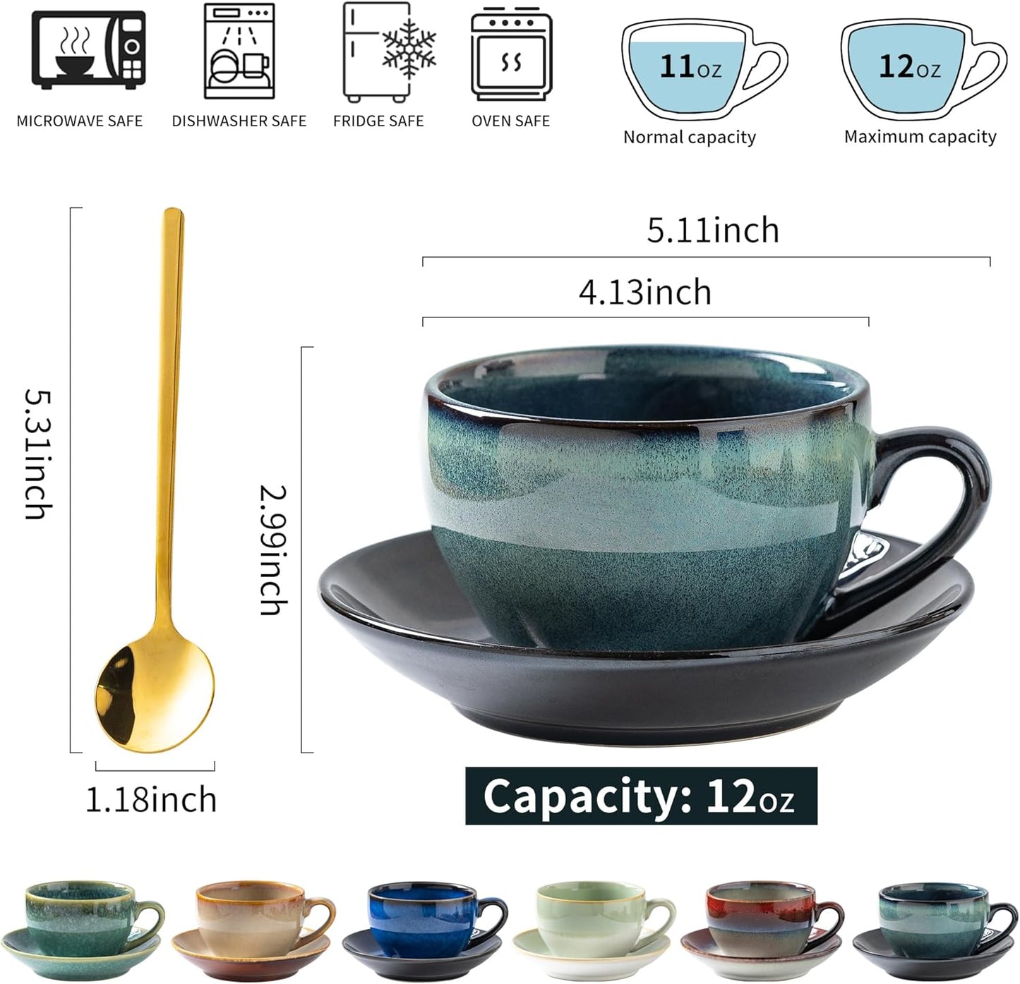 Porcelain Coffee Cup with Saucer Spoon, Vintage Design Ceramic Latte Art Cappuccino Barista Espresso Tea Cup with Saucer (11.6 oz, 350ml, Honey Pomelo Yellow)
