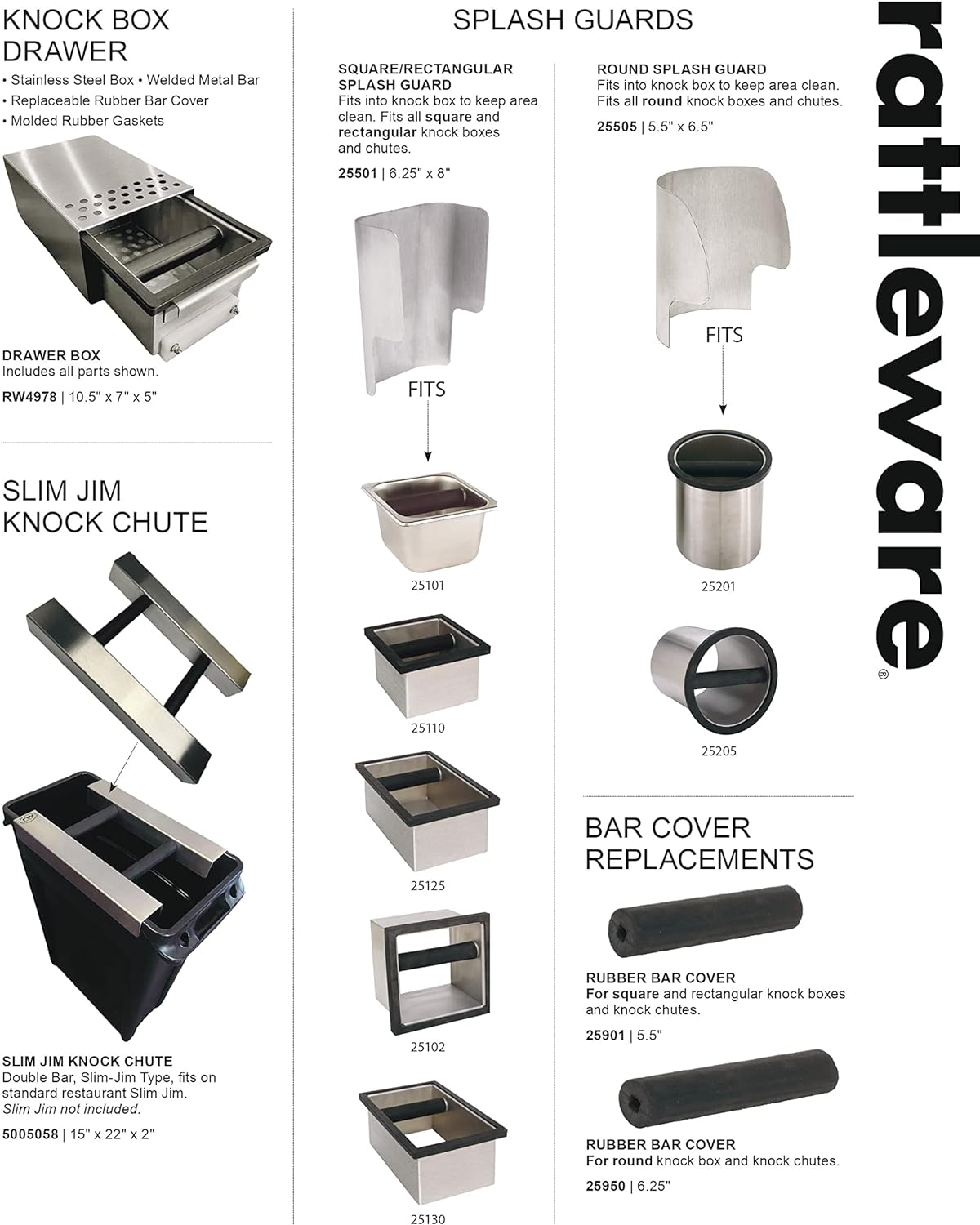 Rattleware Knock Box Holder For Home, Cafe, Restaurant, Hotel, Office, or Commercial Establishment - Heavy Duty Knock Box Holder Trusted By Baristas Worldwide - Stainless Steel (6" x 5.5" x 4")