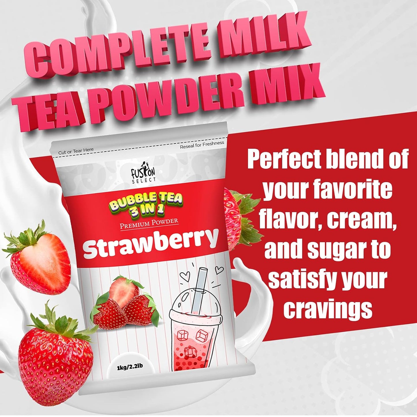 Fusion Select 2.2lb Tea Powder Peach Flavored-3-in-1 Drink Powder with Cream & Sugar - Instant Pre-Mixed Beverage for Hot or Cold Blends or Yummy Frappes (Peach)