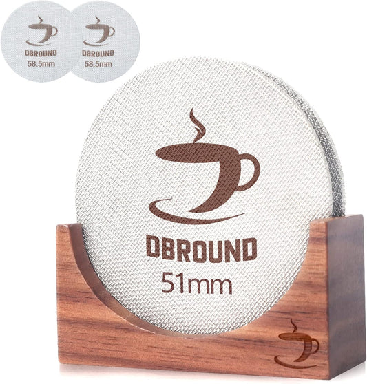 Puck Screen 51mm - 2 Packs Reusable Espresso Puck Screen with Wooden Stand, 316 Stainless Steel Puck Screen for Espresso Portafilter, Professional Tool for Espresso Portafilter Filter Basket
