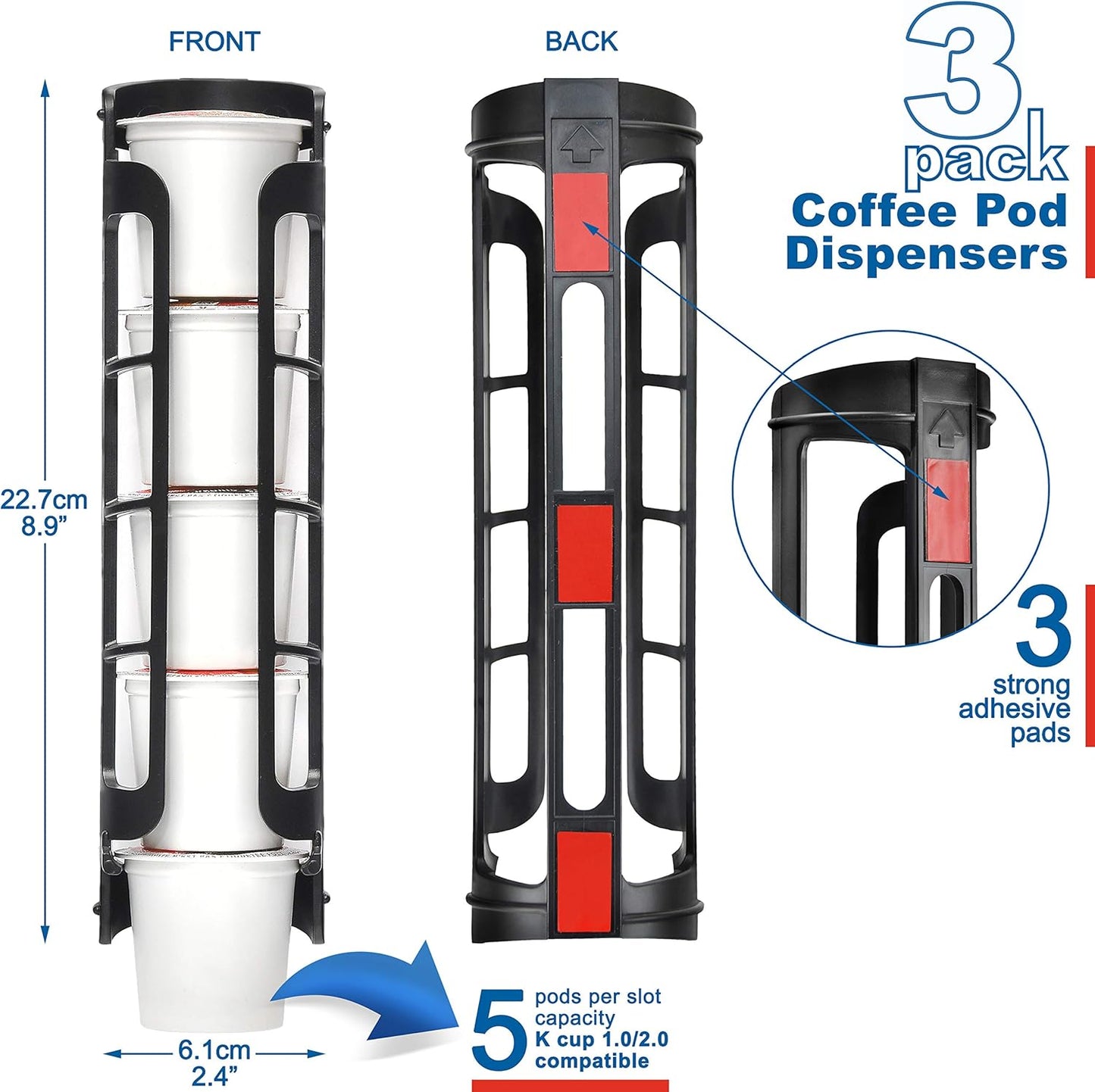 STORAGENIE Coffee Pod Holder Side Mount K Cup Pods Organizer compatible with Keurig Coffee Makers, Space Saving Kcup Storage, Perfect for Small Counters (3 Pack/For 15 K-Cups, Black)