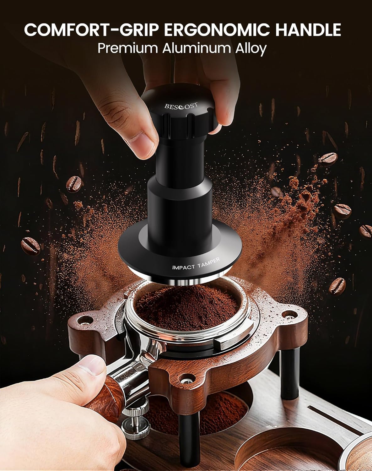 Espresso Tamper Kit, 58.35mm Spring-Loaded Calibrated Coffee Tamper with Click Feedback, Self-Leveling Ripple Base, Espresso Press Tool Compatible with 58mm Espresso Machines Portafilter, Black
