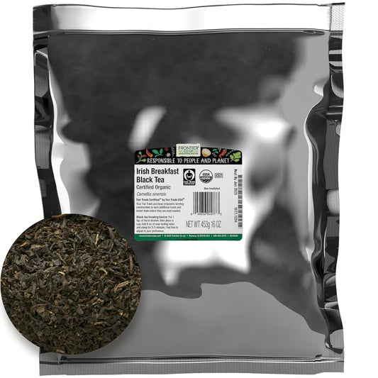 Frontier Co-op Certified Organic Fair Trade Irish Breakfast Tea, 1-Pound Bulk, Rustic, Warm & Bold Black Tea, Kosher,