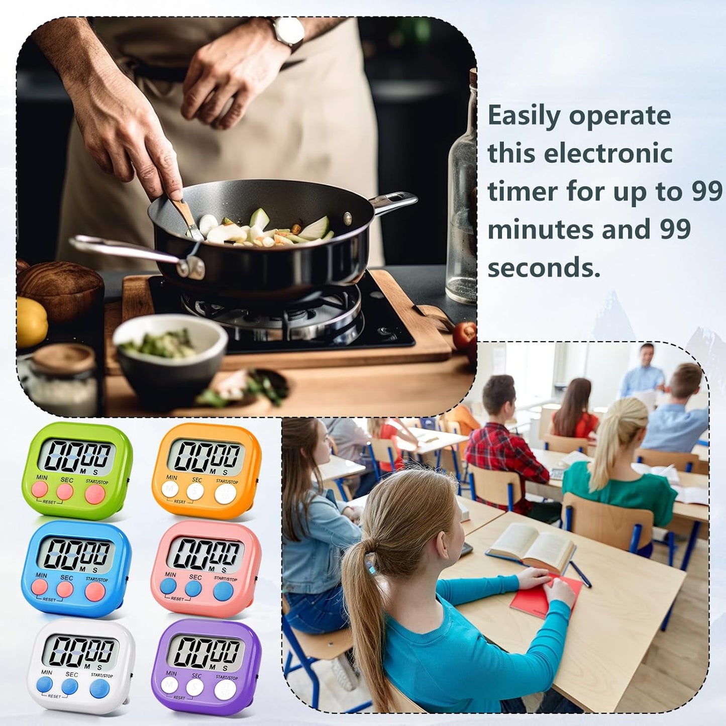 4 Pack Digital Kitchen Timer Magnetic Digital Timer with Big Display Loud Ring Cooking Timers for Cooking, Game, Gym, Break Time, Classroom(4, Pink, Green, Orange, White)