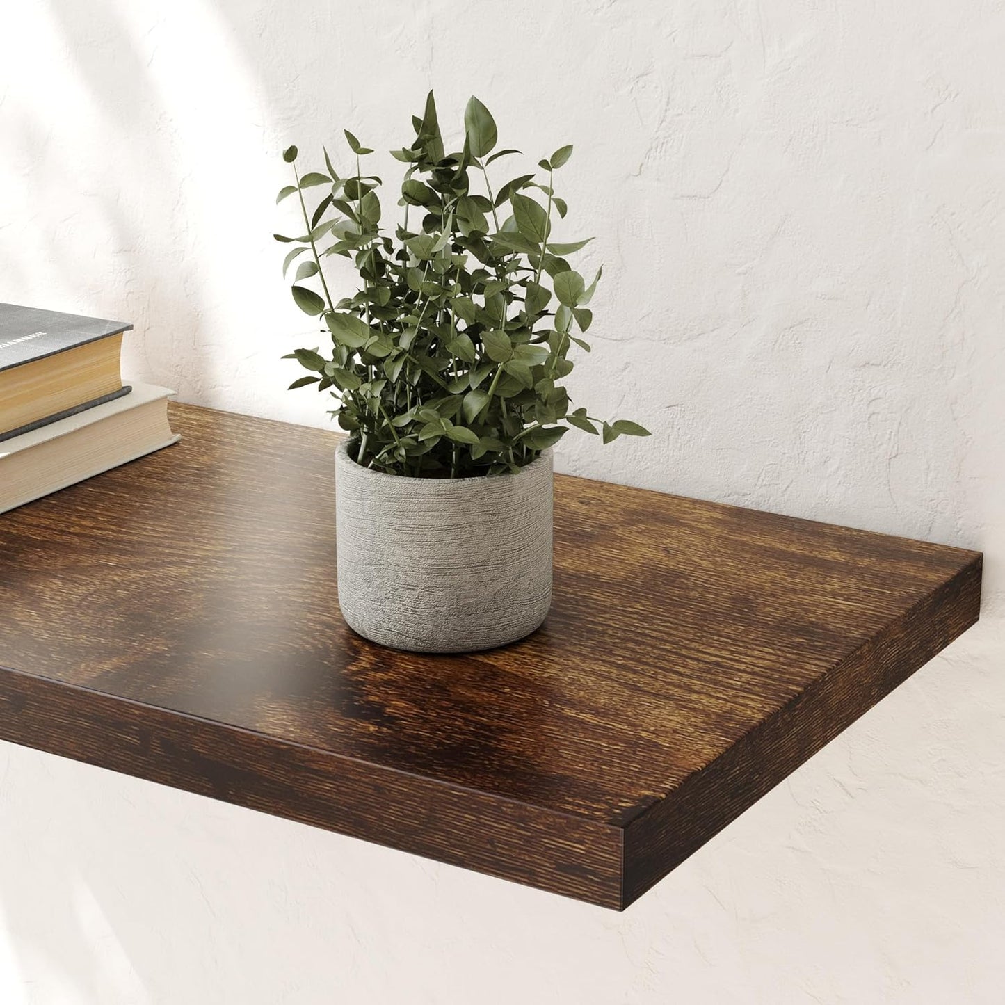 Wall Shelf Set of 1, Rustic Brown Floating Shelves 36 in W x 10 in D x 1 in H, Wooden Floating Wall Shelf with Invisible Brackets for Living Room/Bedroom/Bathroom/Kitchen Storage and Decor
