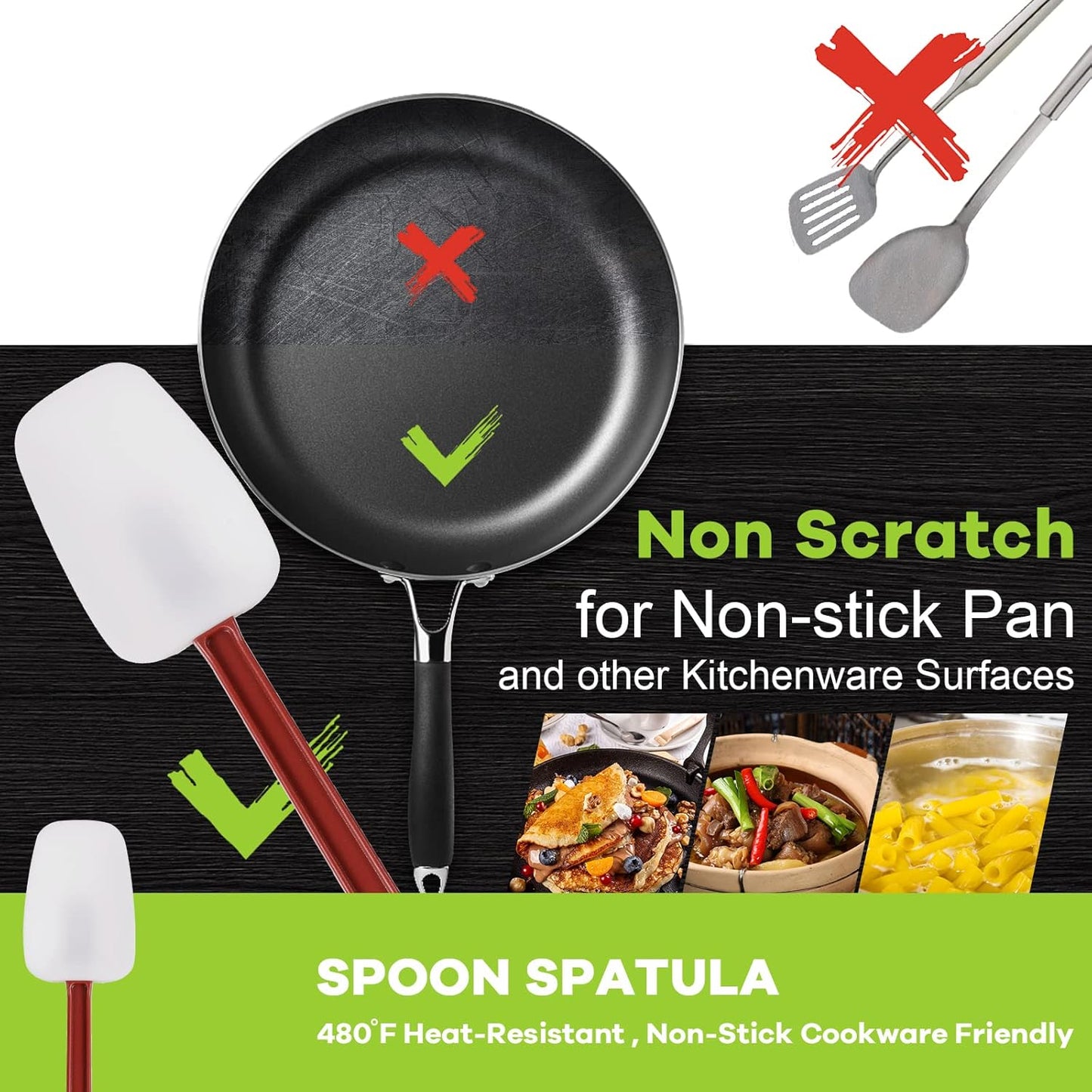 Silicone Rubber Spatula Set of 3, High Heat, Commercial (2 Spoonula + 1 Scraper, 9.5 Inches)