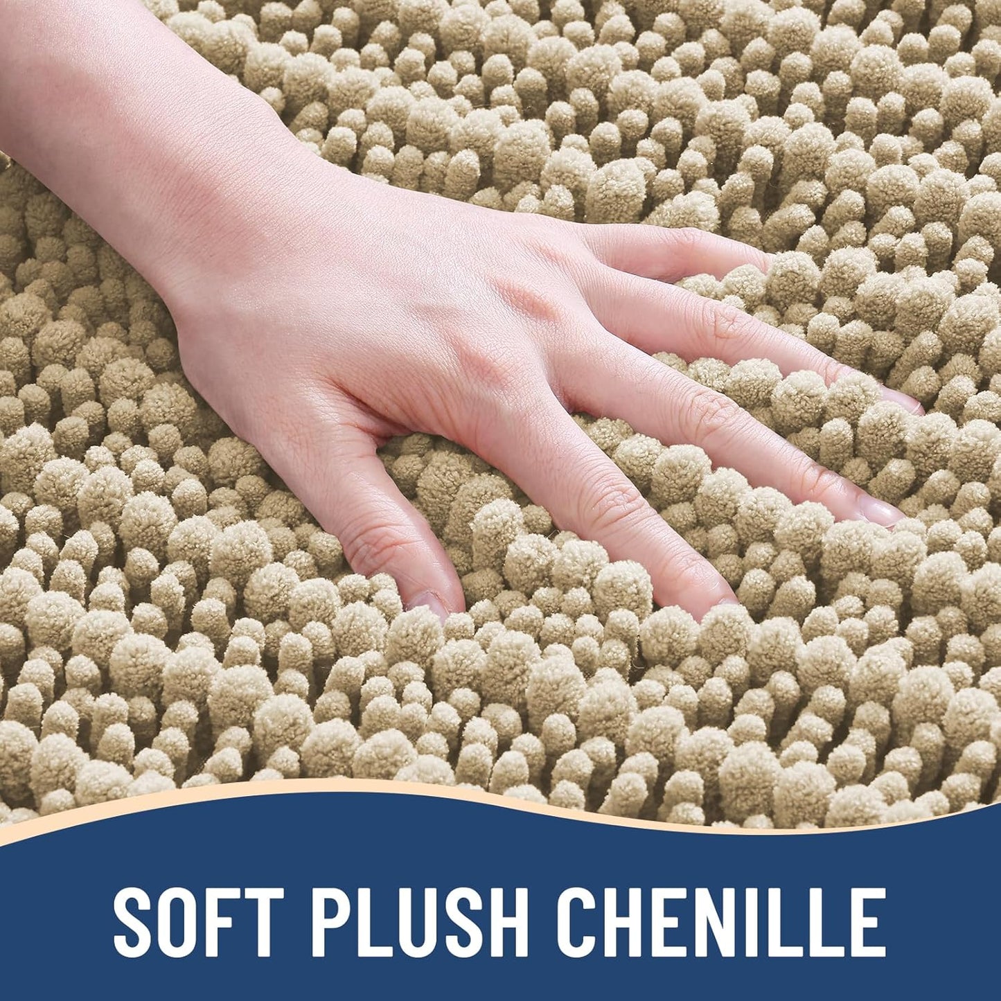 Arotive Luxury Chenille Bathroom Rug Mat, Extra Soft Thick Absorbent Shaggy Bath Rugs, Non-Slip Machine Wash Dry, Plush Bath Mats for Bathroom, Shower and Tub, 40x24, Beige