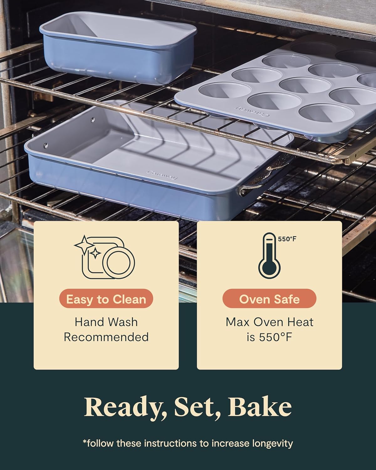 Caraway Nonstick Ceramic Bakeware Set (11 Pieces) - Baking Sheets, Assorted Baking Pans, Cooling Rack, & Storage - Aluminized Steel Body - Non Toxic, PTFE & PFOA Free - Slate