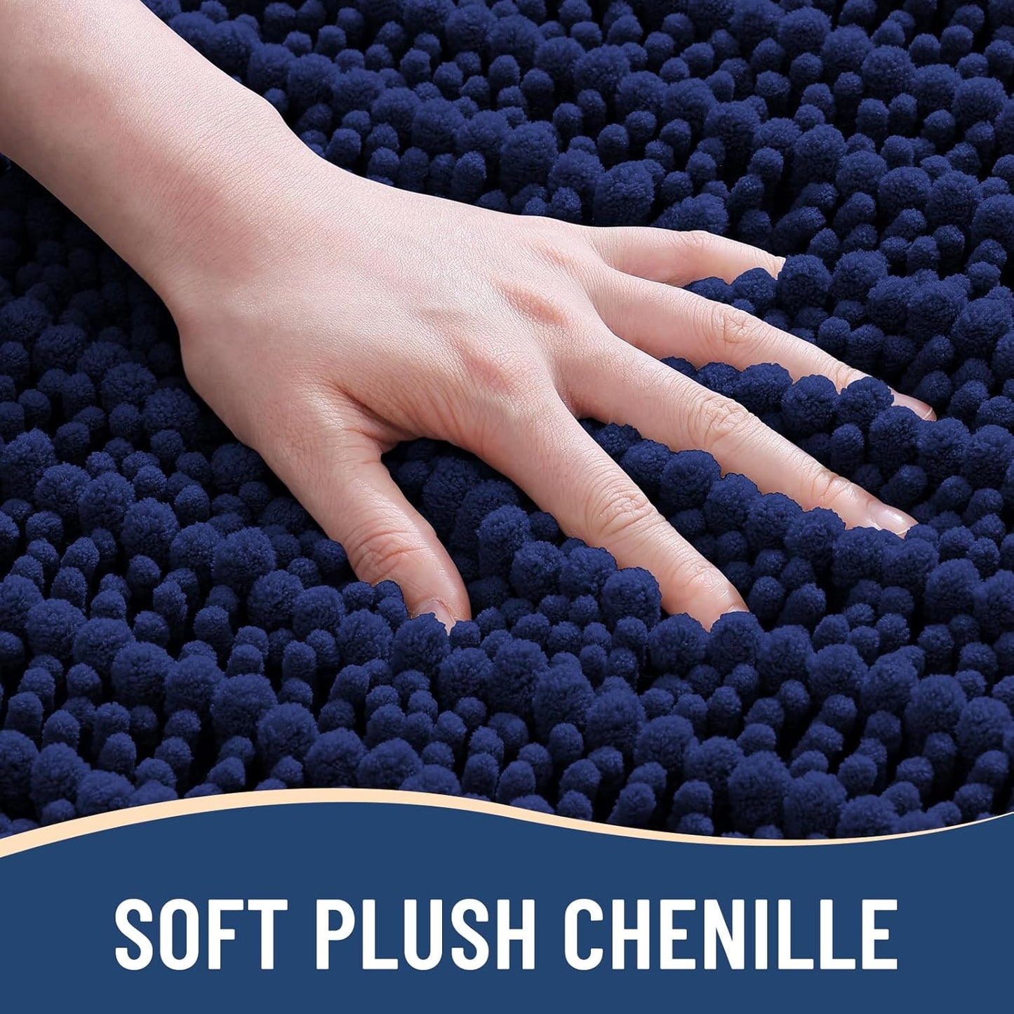 Arotive Luxury Chenille Bathroom Rug Mat, Extra Soft Thick Absorbent Shaggy Bath Rugs, Non-Slip Machine Wash Dry, Plush Bath Mats for Bathroom, Shower and Tub, 24x16, Navy