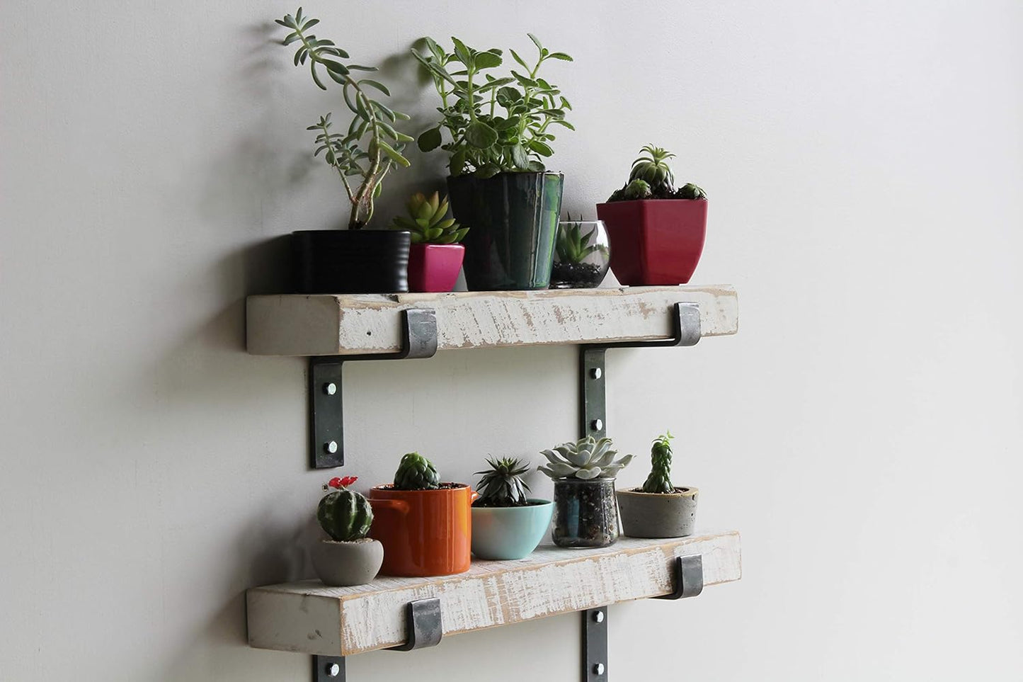 Urban Legacy Accent Shelves | Reclaimed Barn Plank | Set of 2 with Full Brackets (White Wash 30" x 7" x 2")