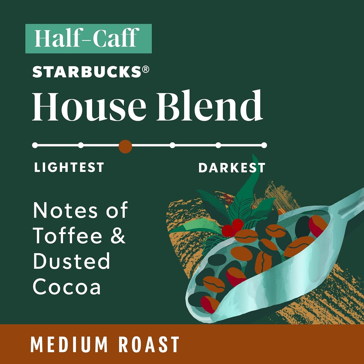 Starbucks K-Cup Coffee Pods, Medium Roast Coffee, Half-Caff House Blend For Keurig Brewers, 100% Arabica, 6 Boxes (60 Pods Total)