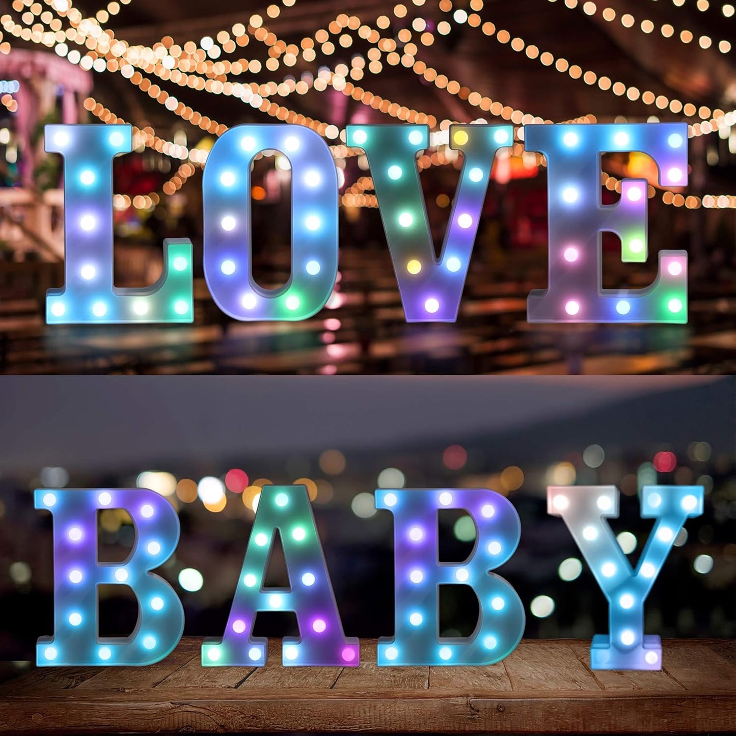 Foaky Colorful LED Letter Lights with Remote,Marquee Light Up Letters Sign for Night Light Wedding/Birthday Party Battery Powered Christmas Lamp Home Bar Decoration(G)