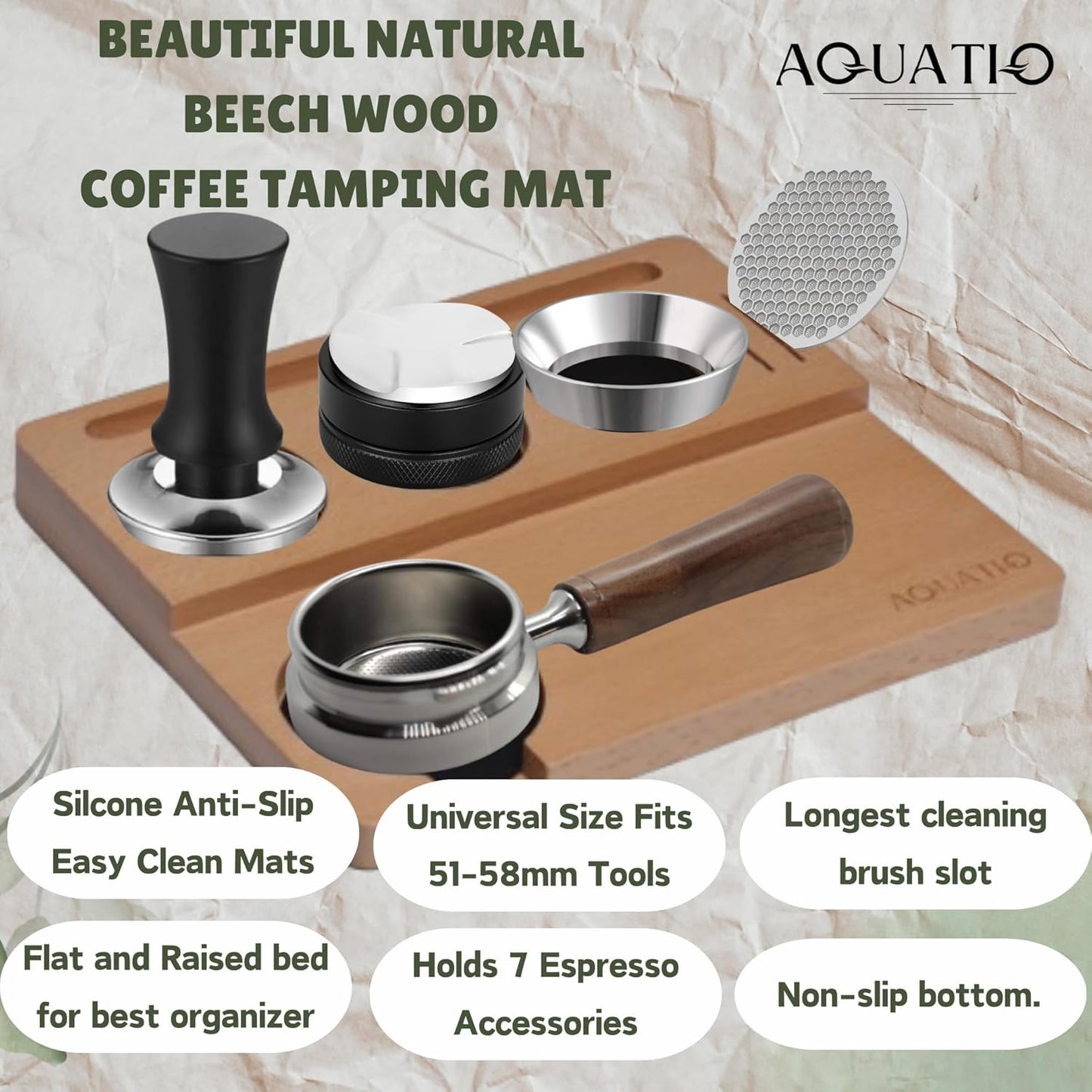 51-58 mm Wide Espresso Tamping Mat - Wooden Coffee Tamping Station - Espresso Accessories for Baristas