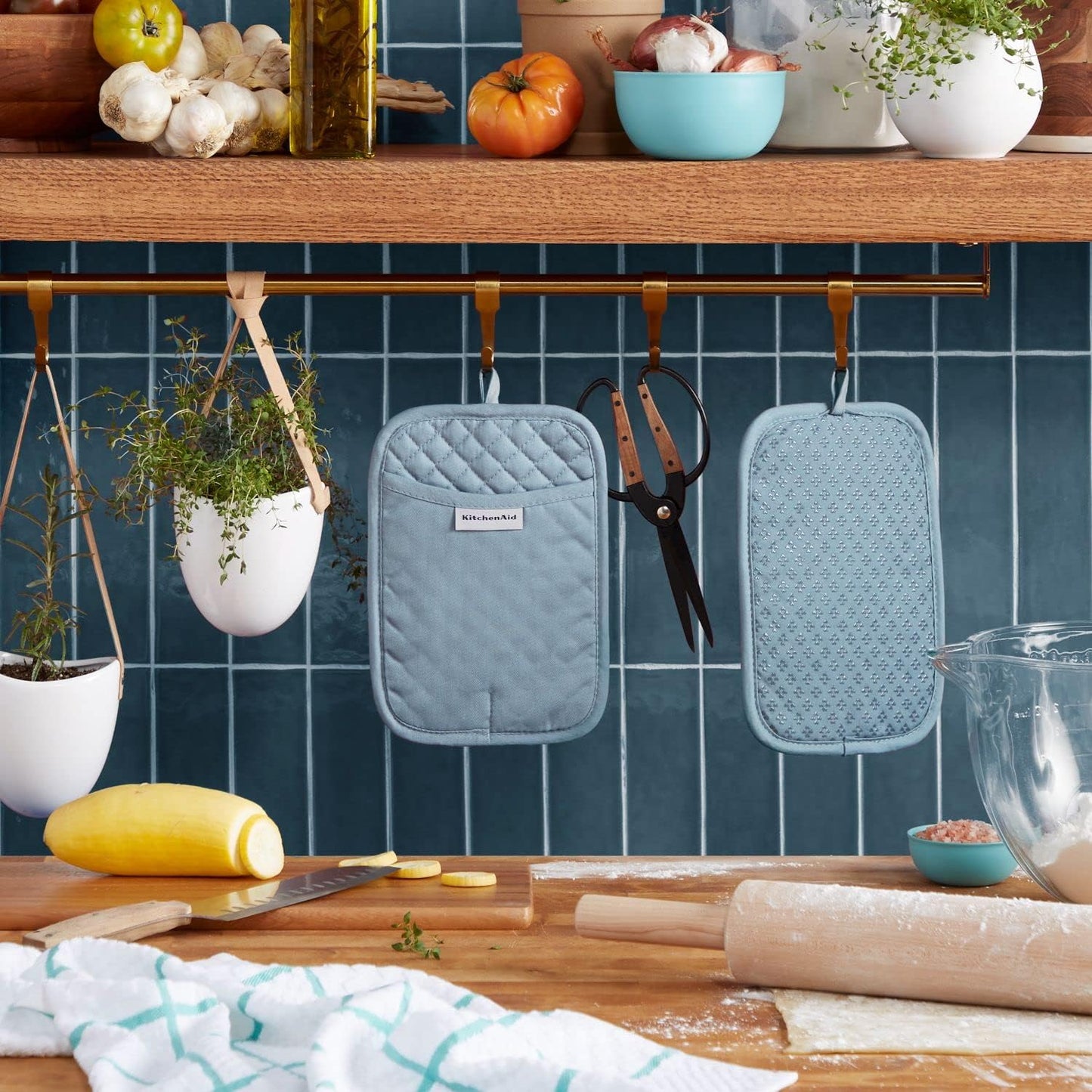 KitchenAid Asteroid Pot Holder 2-Pack Set, Fog Blue, 7"x10"