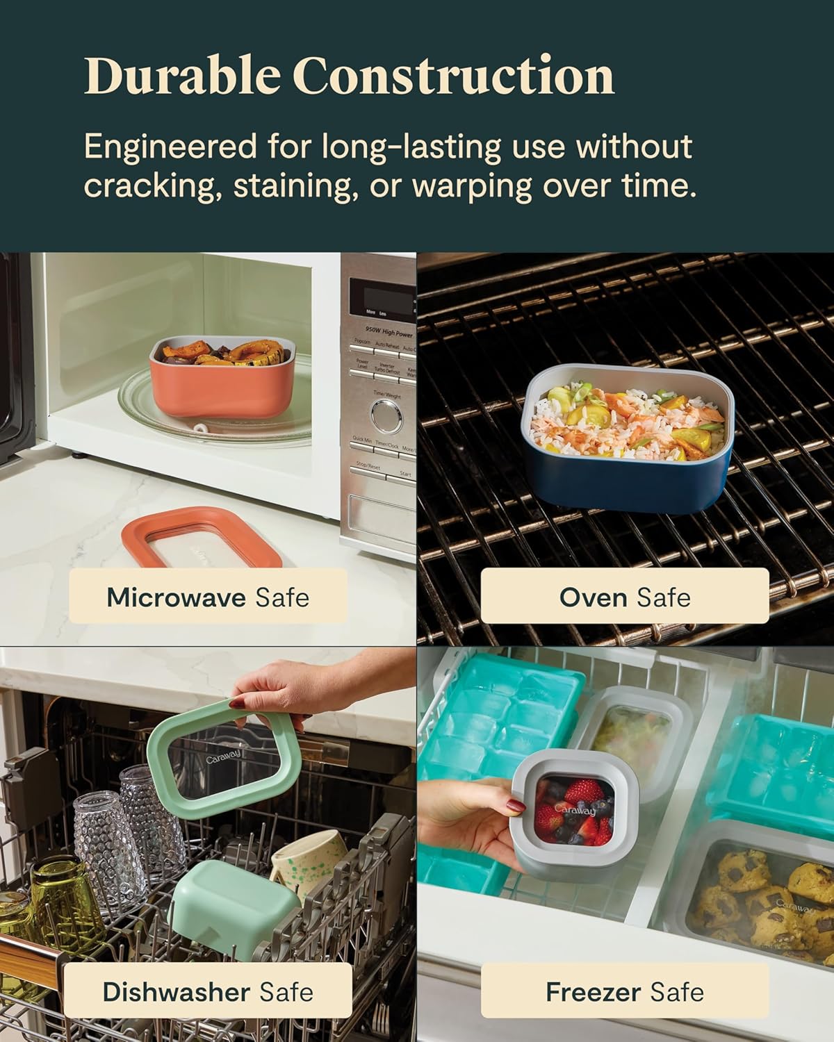 Caraway 2pc Glass Food Storage Set - 2.6 Cup Food Containers (2) - Non-Toxic Ceramic-Coated Glass - Air Release Technology - Compact & Stackable Design - Mist